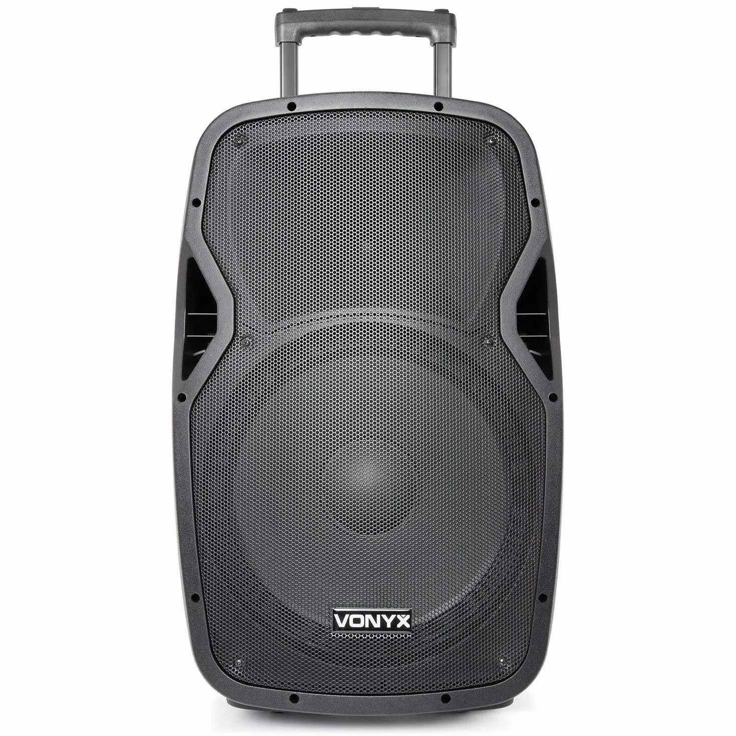Vonyx AP1500PA – Altavoz Bluetooth Grande Potente 15" 800W con micrófono con Cable, micrófono inalámbrico UHF y petaca UHF con Micro de Solapa o Diadema, batería Recargable y USB