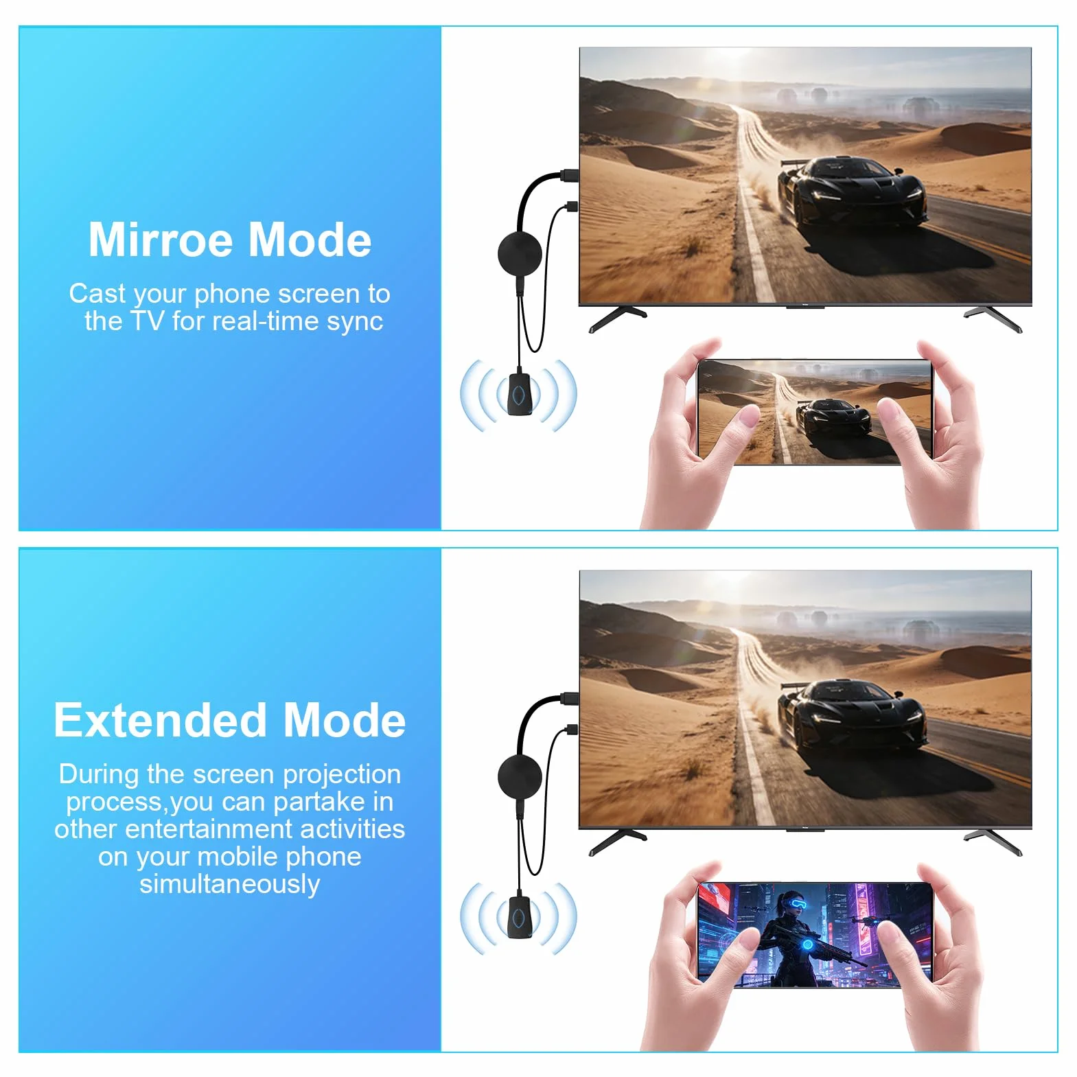 Adaptador HDMI Inalámbrico 4K WiFi Dongle para TV Proyector Miracast AirPlay DLNA