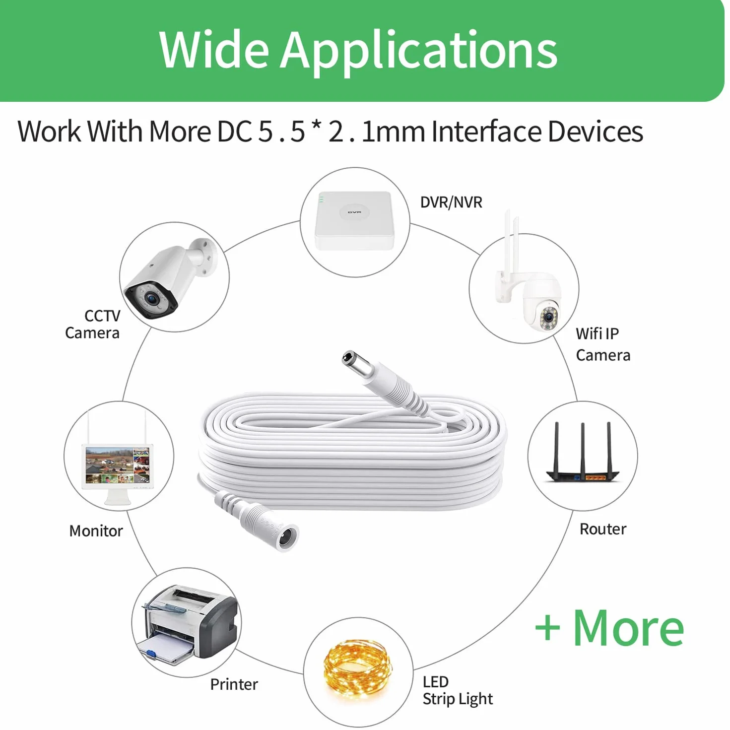 Cable de extensión de alimentación CC 12 V 5,5 mm x 2,1 mm 3 m para cámara de seguridad CCTV