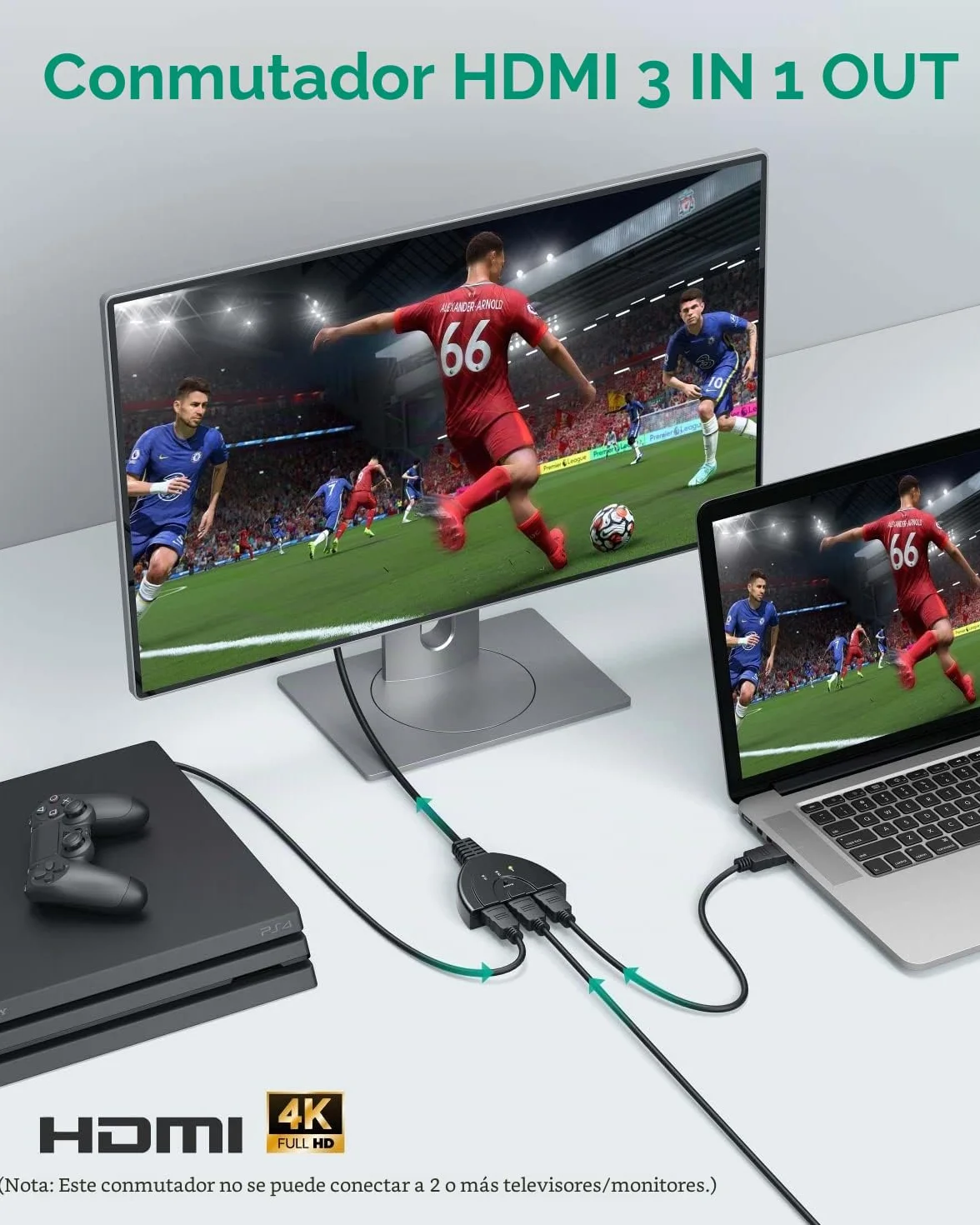GANA HDMI Switch 3 Entradas 1 Salida Splitter Full HD 1080p 3D para HDTV