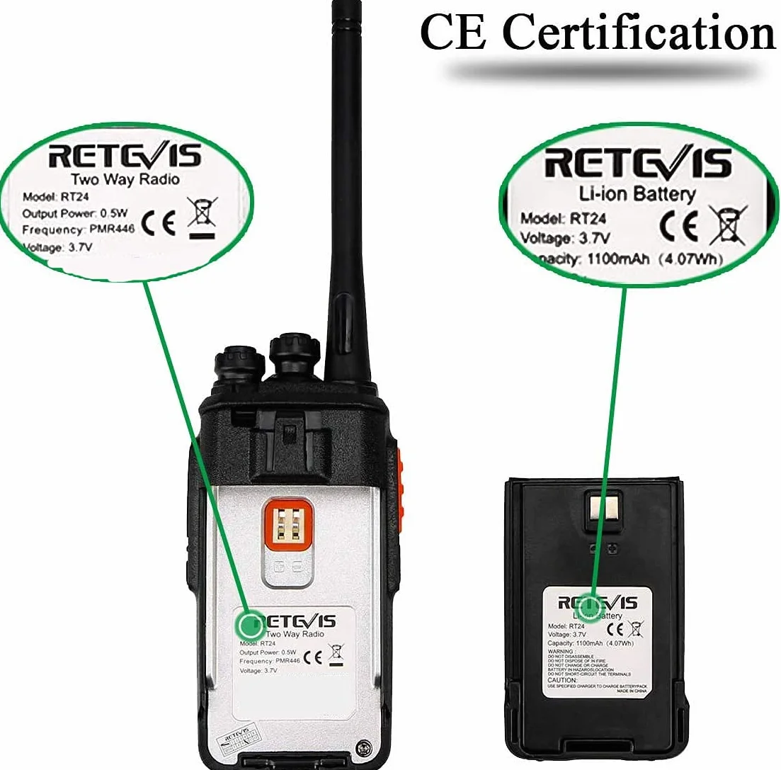 Retevis RT24 Walkie Talkie, Sonido es Claro Walkies Profesionales PMR446 sin Licencia 16 Canales CTCSS/DCS VOX Walkie Talkie con Auriculares y Cargador Europeo, para Adultos (Negro, 1 Par)