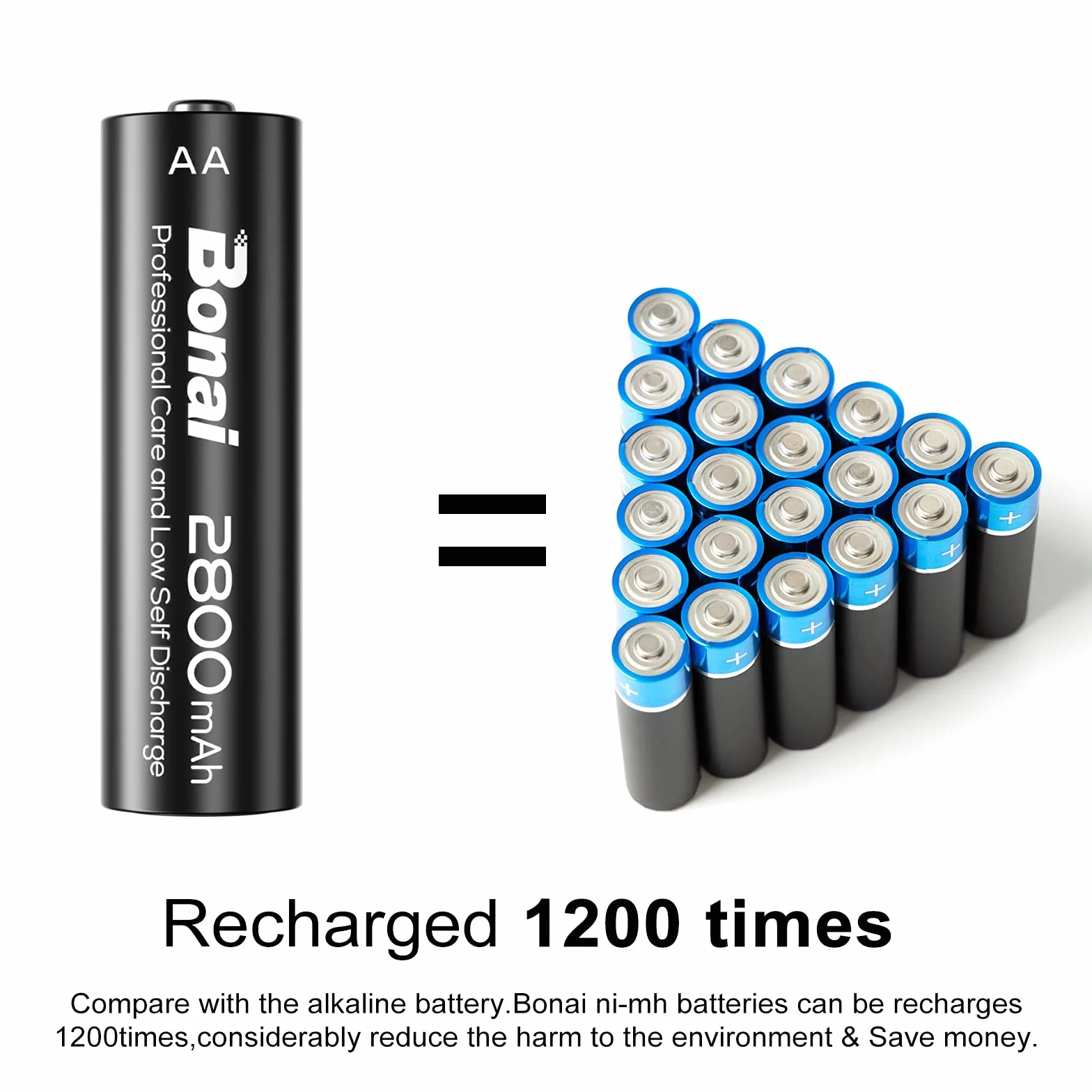 BONAI Pilas Recargables AA 2800mAh 1.2V NI-MH 8 Piezas