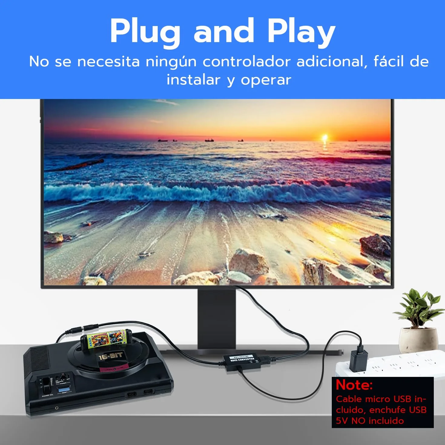 Mcbazel Adaptador HDMI Seamless para Mega Drive/Neogeo HDTV, convertidor de vídeo Multifuncional 4:3/16:9, 720P/1080P（Consola Original sin modificar y Salida RGB necesaria）