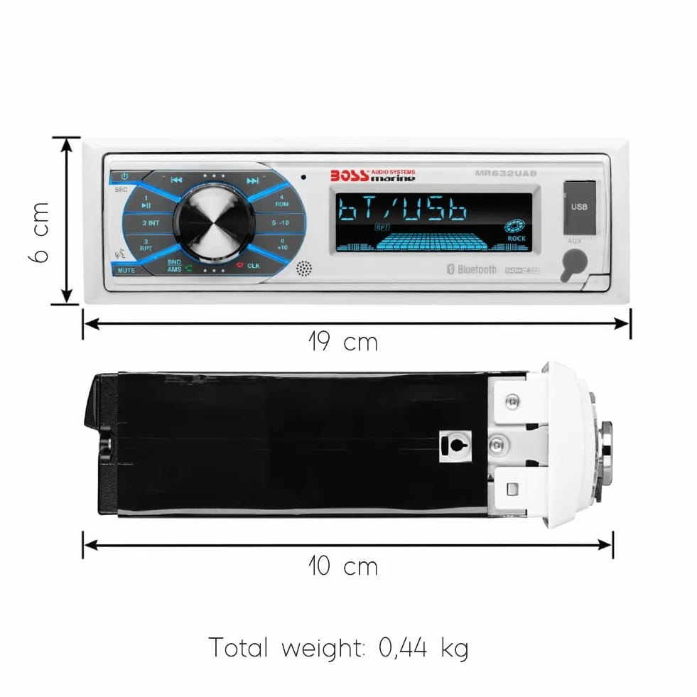 Kit Set Marino para Boss Audio Systems MCK632WB.6 con Receptor estéreo Bluetooth Am/FM MR632UAB, un par de parlantes MR6W, 90 vatios rms 180 vatios máximo, Antena dipolo MRANT10, 1 Kit + Accesorios
