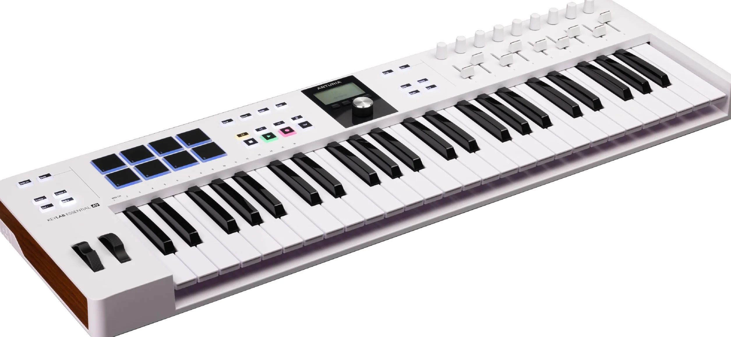 Arturia - KeyLab Essential 49 mk3 - Controlador MIDI de Teclado para Producción Musical - 49 Teclas, 9 Codificadores, 9 Faders, 1 Rueda de Modulación, 1 Rueda Pitch Bend, 8 Pads - Blanco