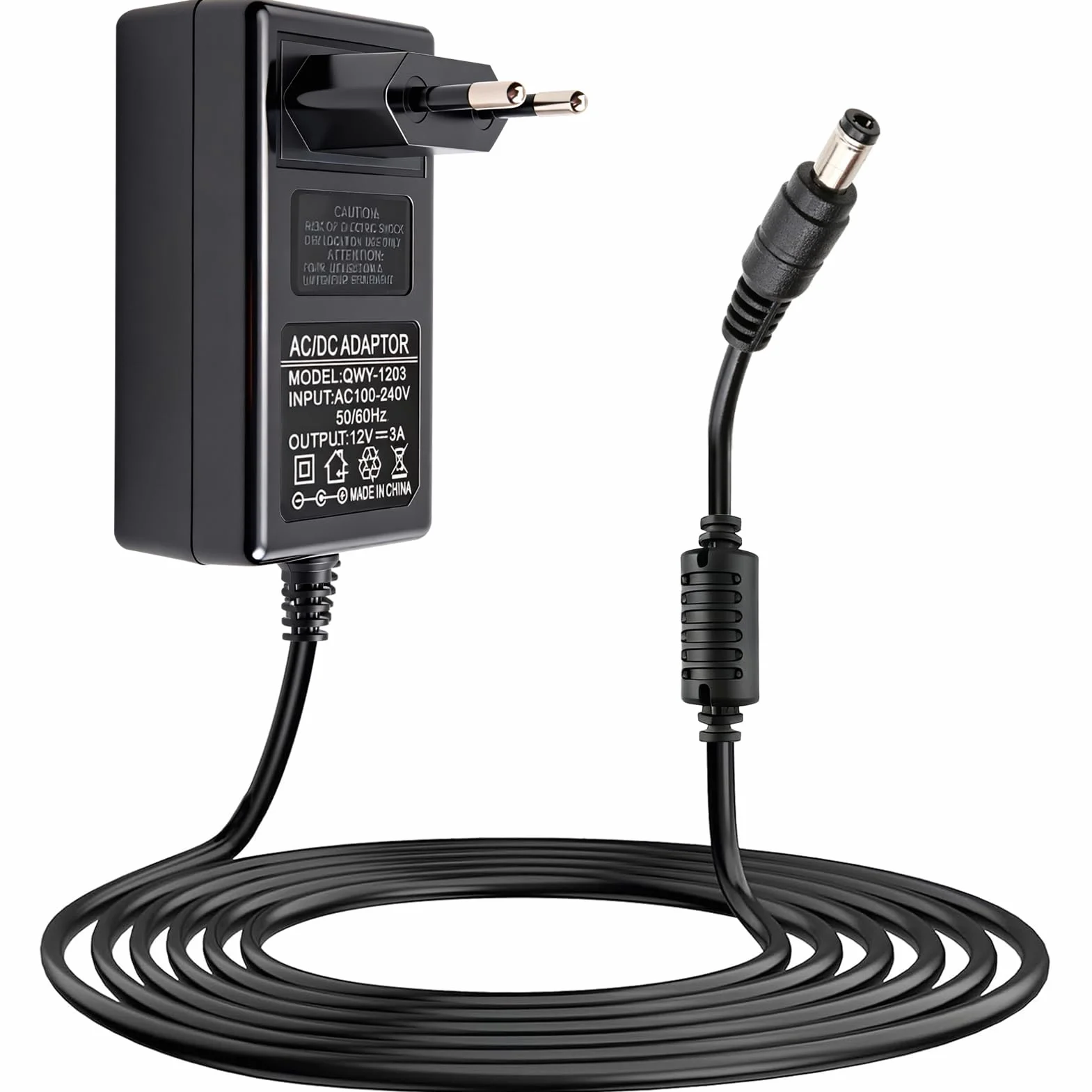 Adaptador de corriente 12 V 3 A 36 W universal AC-DC con conector 5,5 × 2,1 mm, alimentación 12 V para LED, cámaras, routers, altavoces, sistema telefónico, protección contra sobretensiones y