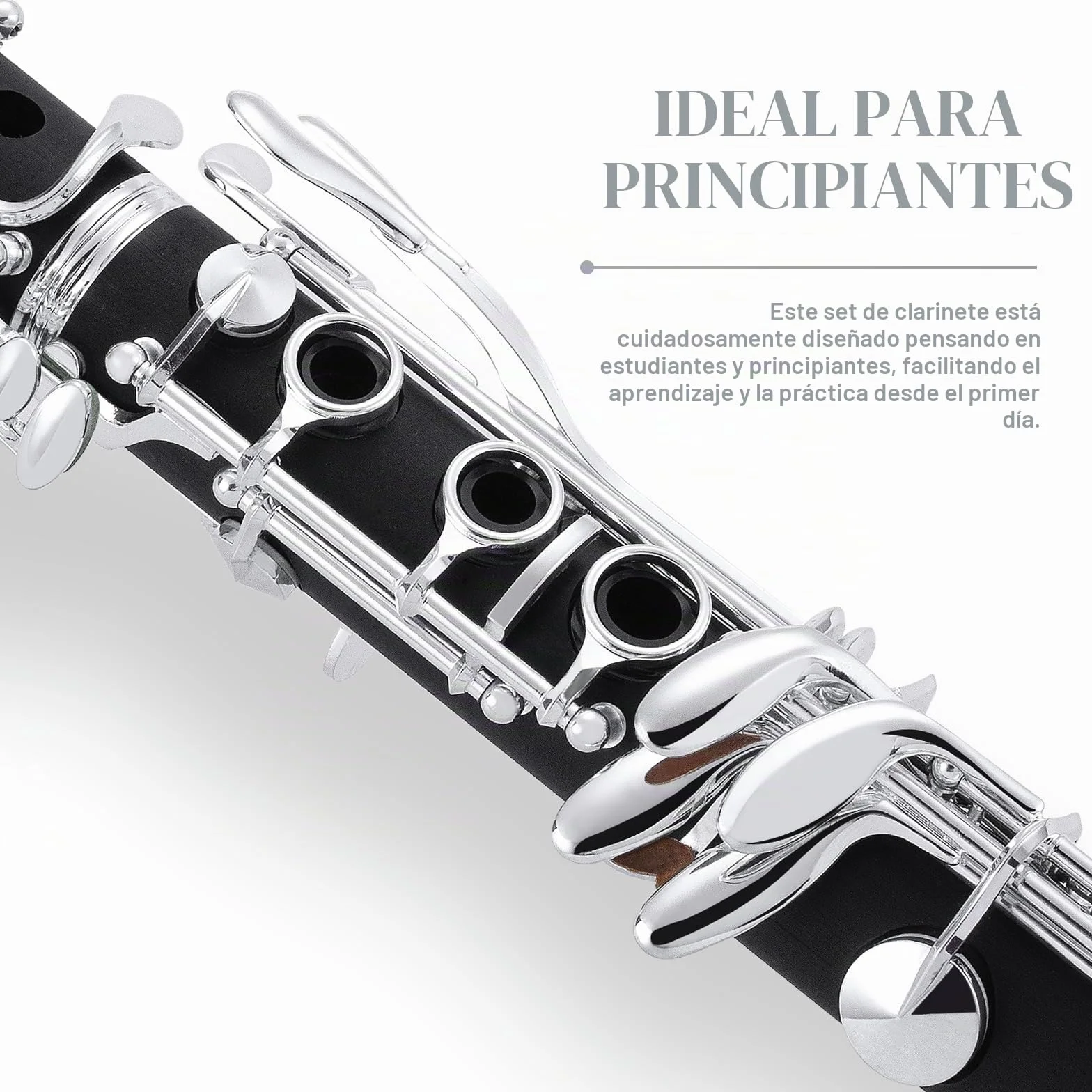 SONICAKE Clarinete en Sib para Principiantes, Clarinete de Ebonita Niquelado con Barriles, Cañas, Boquilla Original, Estuche Rígido QCR-01