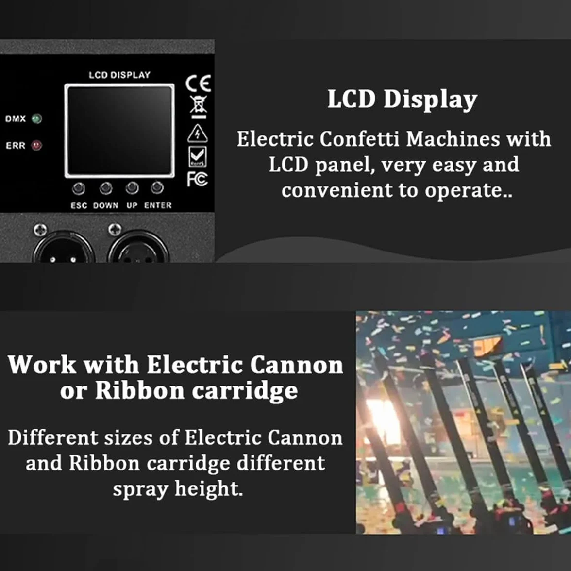 Máquina lanzadora de confeti profesional, DMX512 y máquina de chorro de confeti con control remoto, máquina de confeti de 4 cabezales para bodas, fiestas, bares, ceremonias, rotación de 180°