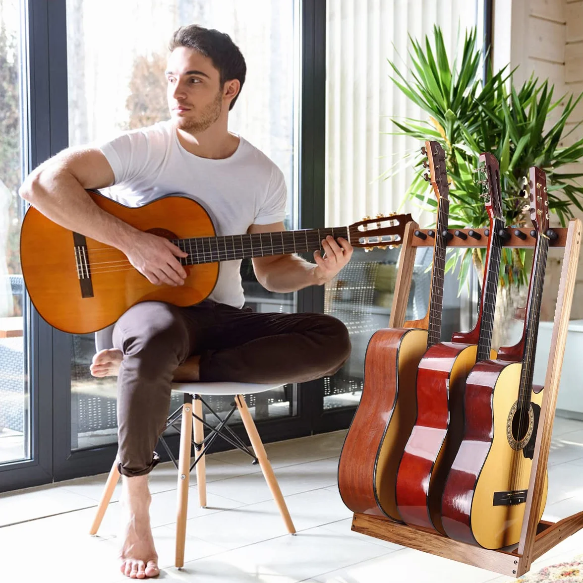 Soportes de Guitarra,HilerPunk Soportes de Guitarra de Madera Múltiple,Soporte de Guitarra de Suelo con Ranura para Púas de Fieltro y Estacas de Madera de Espuma Ajustables,para Casa o Estudio