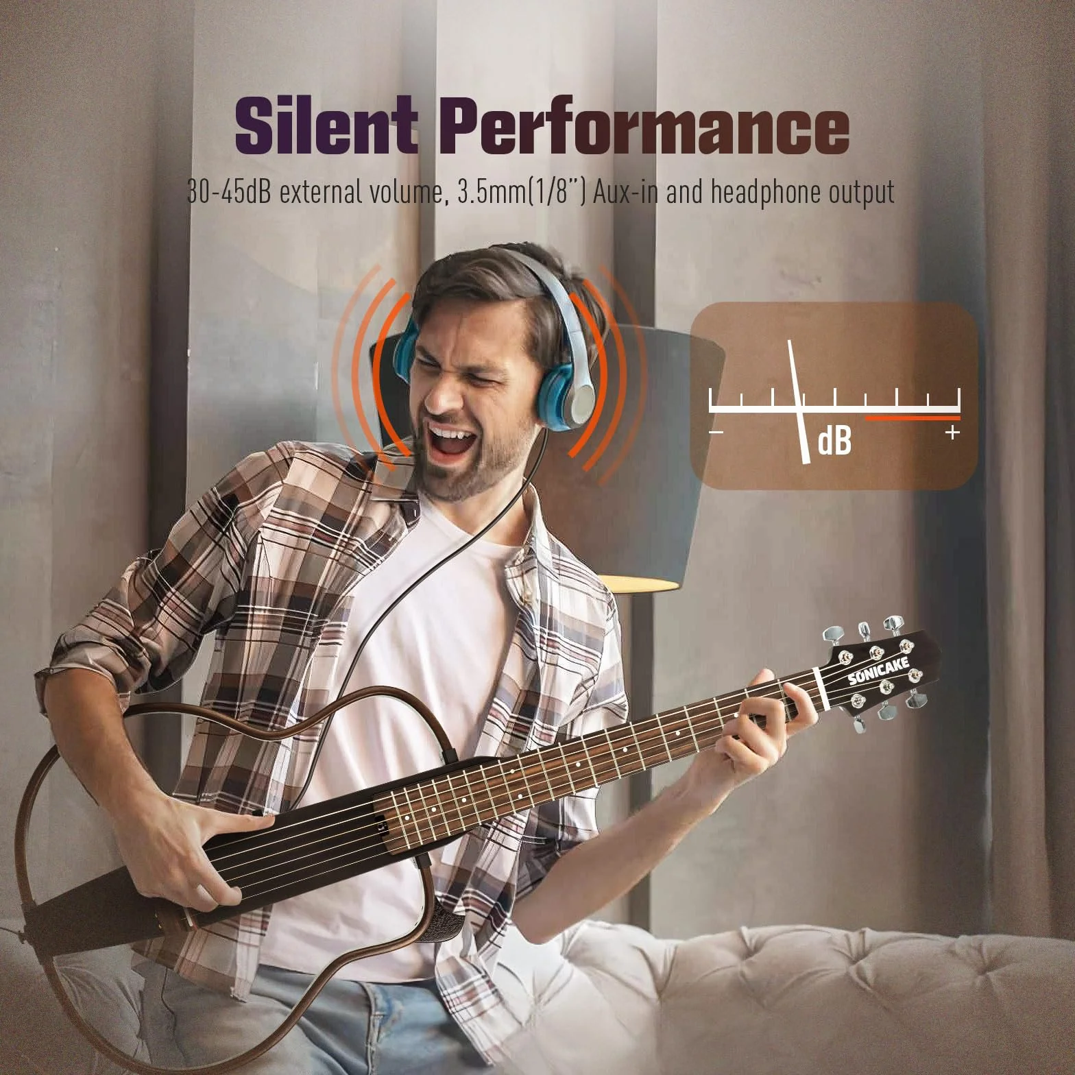 SONICAKE Guitarra Acústica-Eléctrica Portátil Cuerpo de Caoba Maciza, Marcos Fáciles de Montar, Preamplificador Sim de Múltiples Formas de Cuerpo, Funda y Accesorios QGT-01