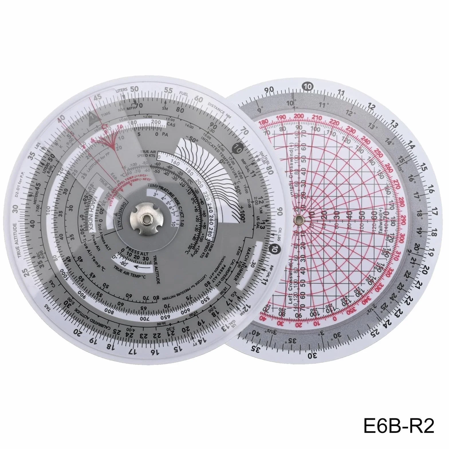 Ordenador de vuelo E6B R para entrenamiento de aviación y navegación piloto con función de regla deslizante para cálculos de combustible (E6B-R2)