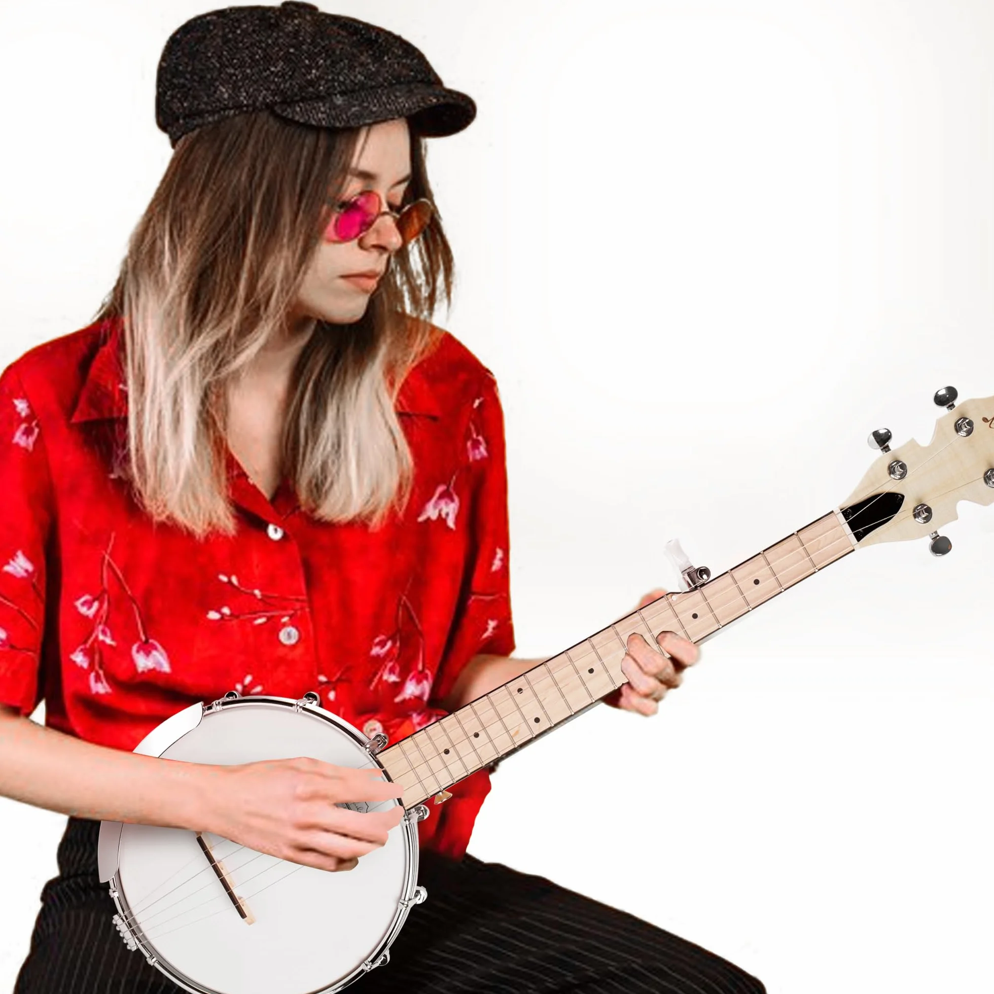 Mulucky B805 - Banjo Mini de 5 cuerdas, 66 cm, kit de viaje para principiantes, parte trasera sólida cerrada, con bolsa de concierto, afinador, púas, correa de cuerdas, B805