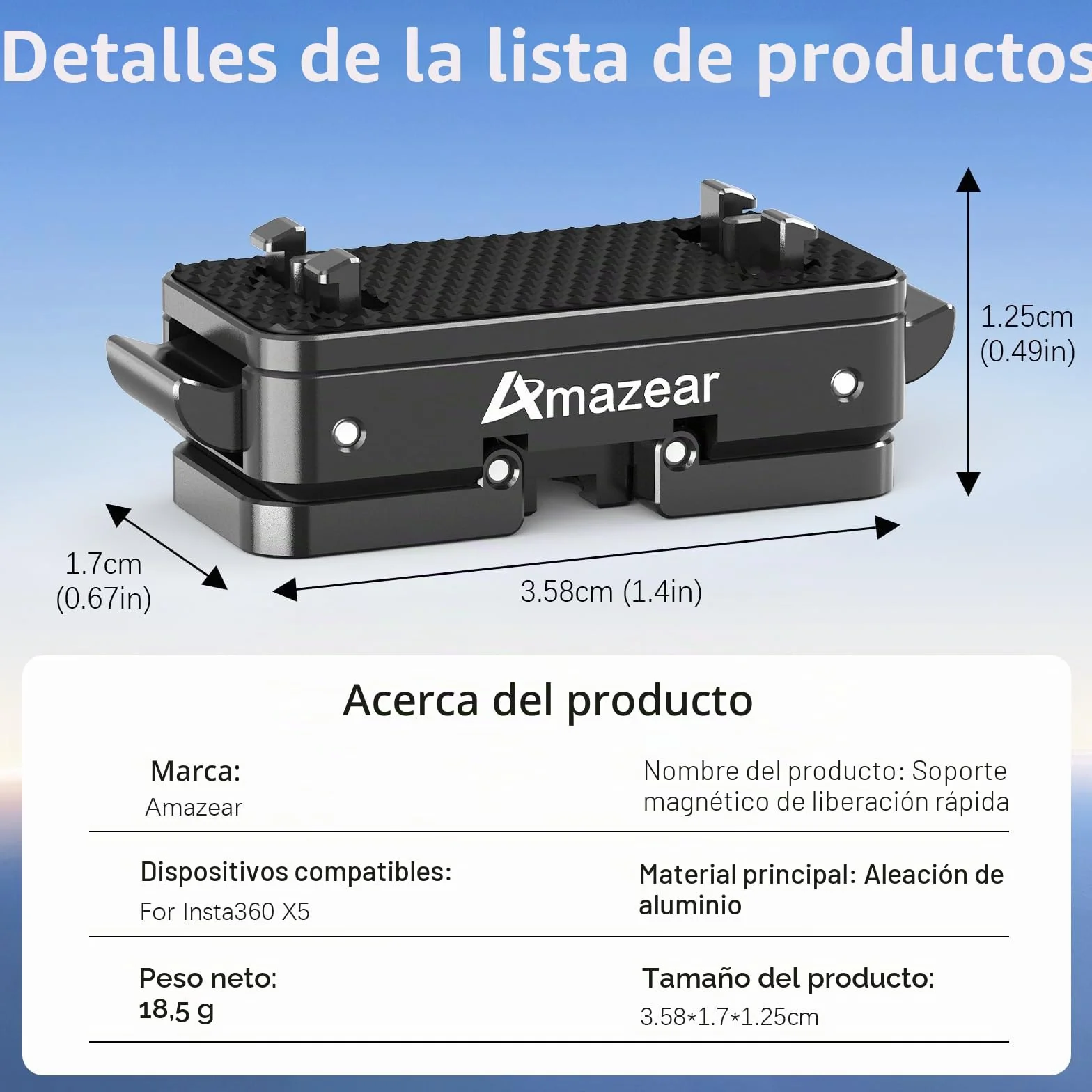 AMAZEAR Soporte magnético de liberación rápida para Accesorios de Aire Insta360 X5 X4 Air, Adaptador QR de aleación de Aluminio Insta 360 X5 / Ace Pro 2 con Go-Pro y Montaje roscado de 1/10.2 cm-20