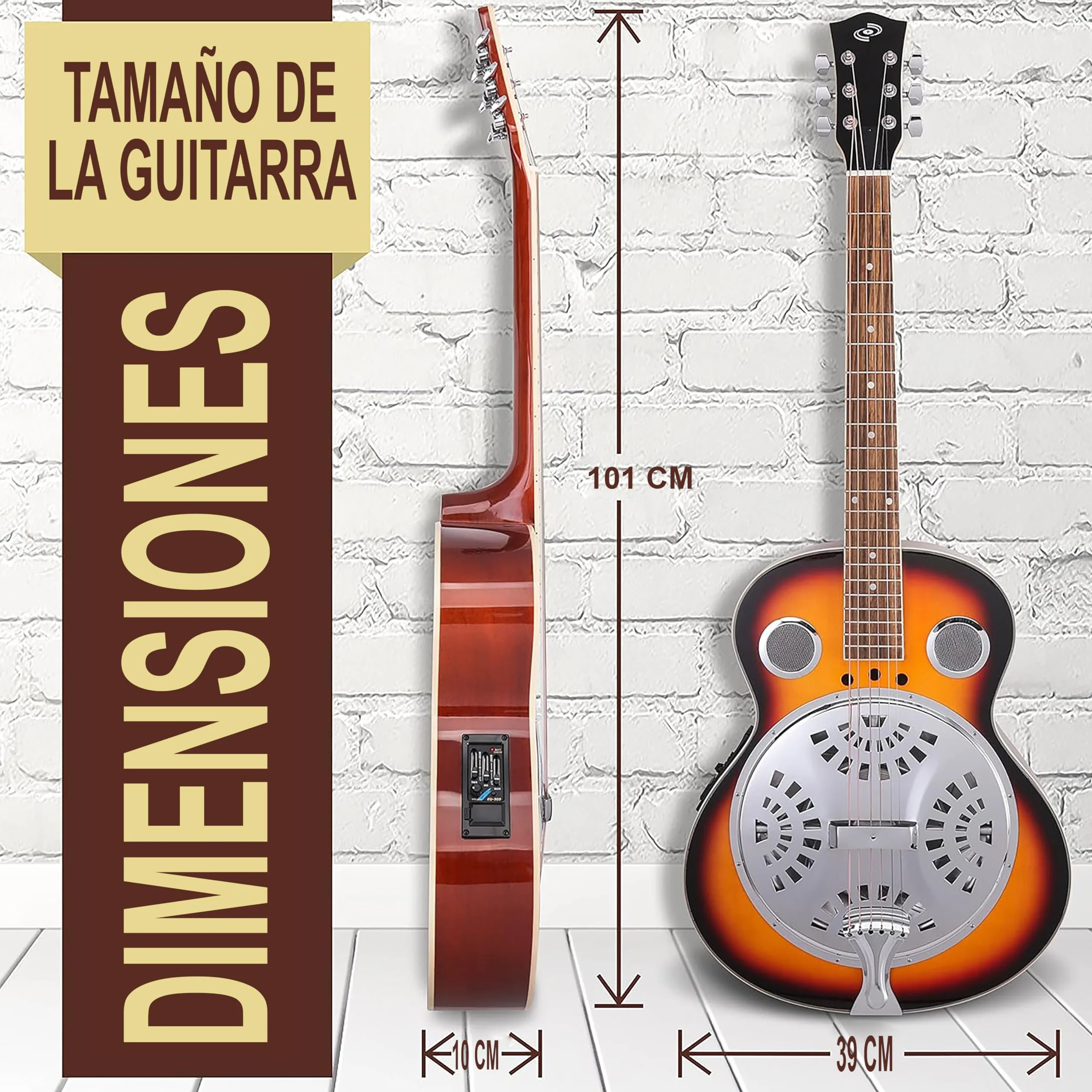 Pyle guitarra electrica, Resonador tradicional, 6 cuerdas, Preamplificador incorporado, Accesorios