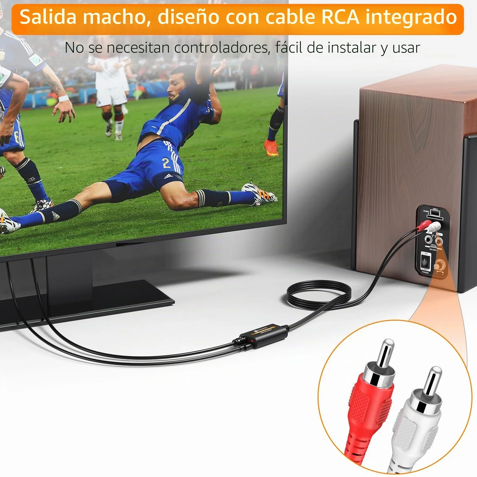 Neoteck 192kHz DAC Convertidor 5.9ft/1.8m Cable Óptico a RCA con Chip Amplificador de Audio SPDIF Toslink a RCA Adaptador para HDTV Set Top Box DVD Reproductor Blu-ray-Salida Macho