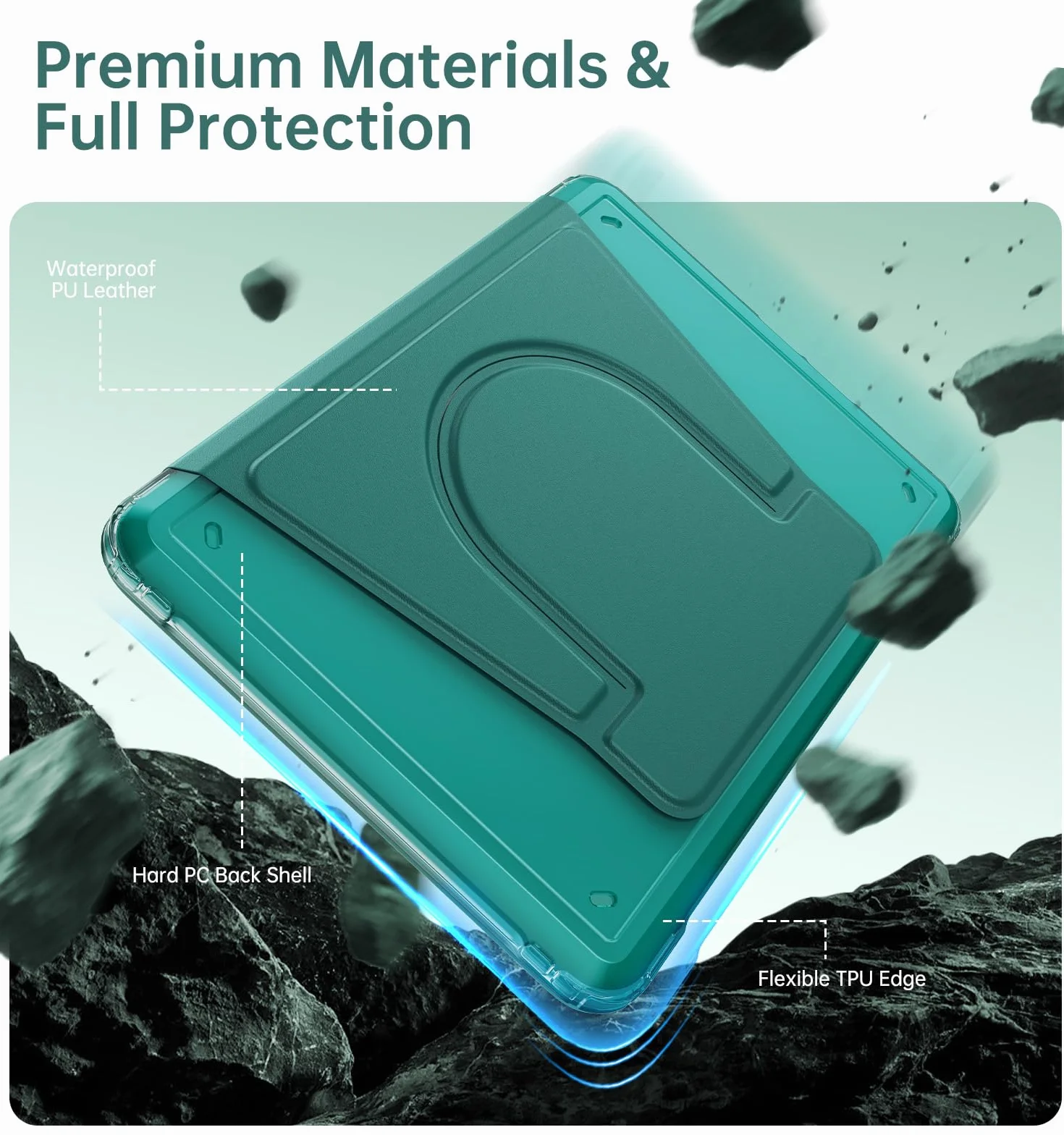 MoKo Funda Giratoria 360° para 7" Kindle Paperwhite12ª Gen 2024 y Kindle Colorsoft 2024/2025, Trasera Transparente Funda Magnética Desmontable con Soporte Ajustable, Auto Activación/Reposo, Verde Jade
