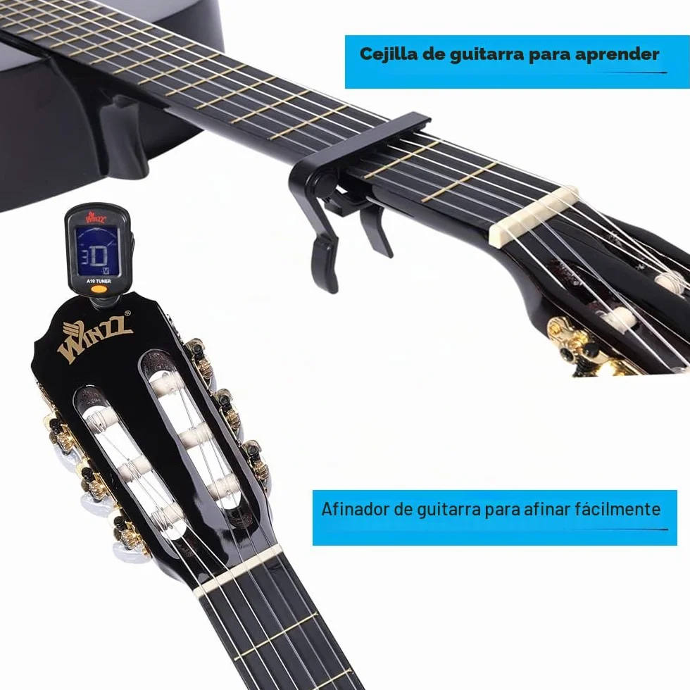 Winzz 4/4 Guitarra Clásica Set para Principiante - Kit de Guitarra Española de 39 Pulgadas con Cuerdas de Nylon para Adultos, Niños Más de 12 Años, Sunburst