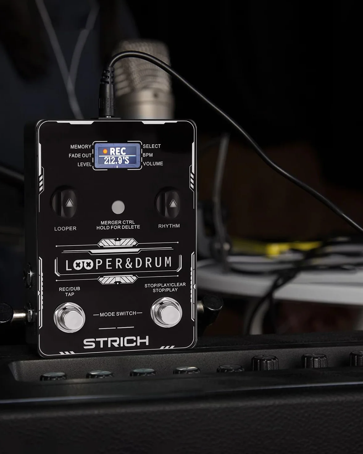 STRICH Pedal de guitarra estéreo Looper con máquina de tambor integrada, 100 patrones de batería, 160 minutos de grabación, USB para audio, soporte