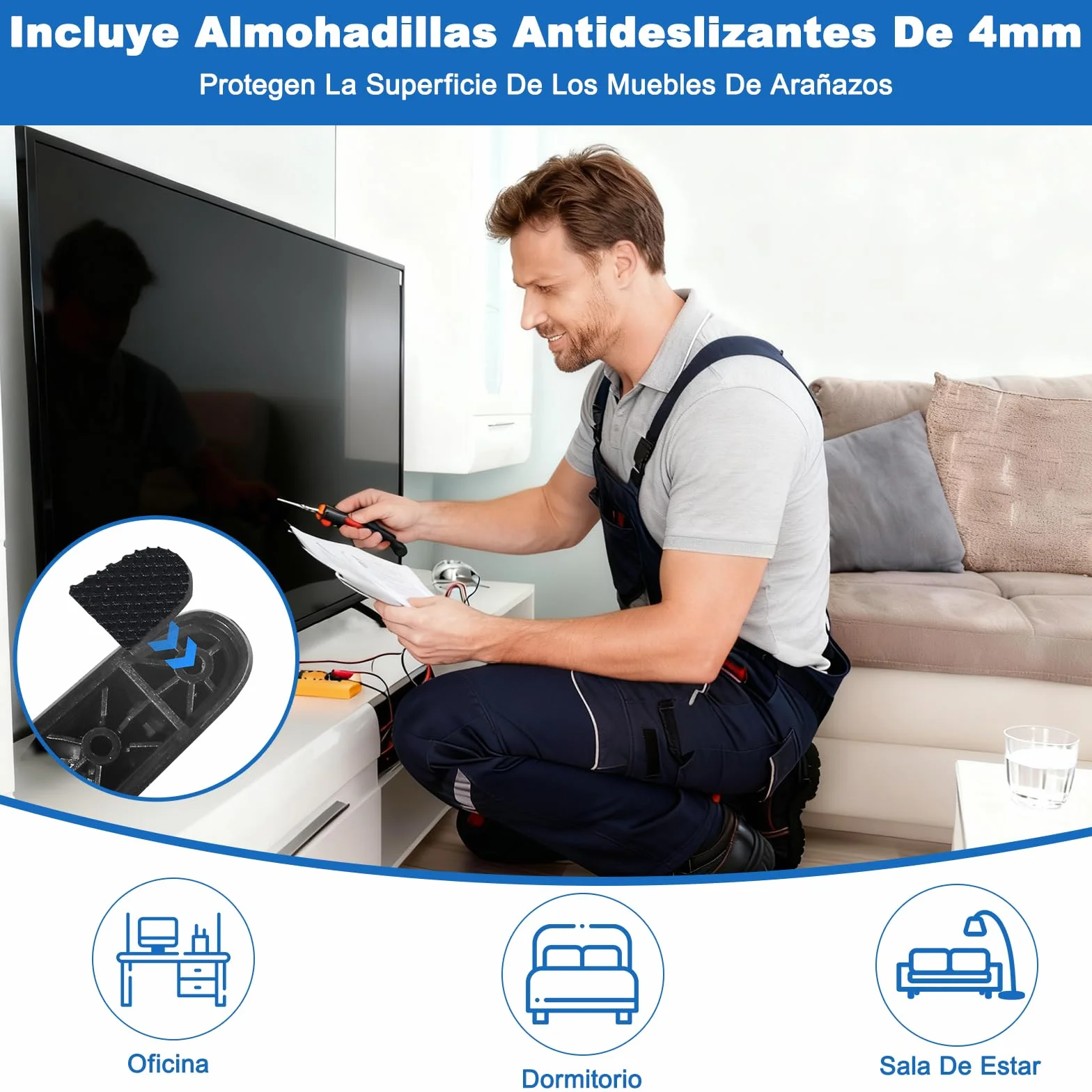 Soporte Universal para TV de 20-65 Pulgadas con Base Antideslizante – Pie de Mesa Ajustable en Altura para Televisiones LCD/LED/Curved, Material ABS y 16 Tornillos Incluidos (Pack de 2, Negro)