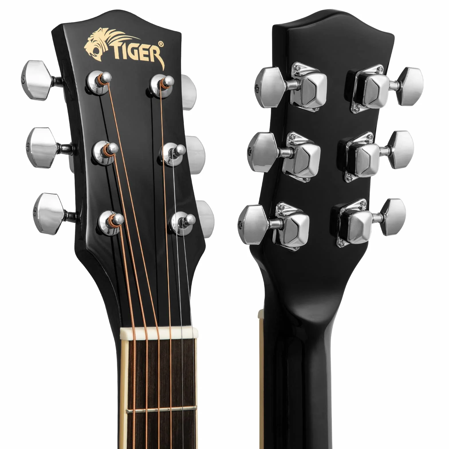 Tiger ACG2-BK Guitarra acústica de tamaño completo para principiantes - Negro
