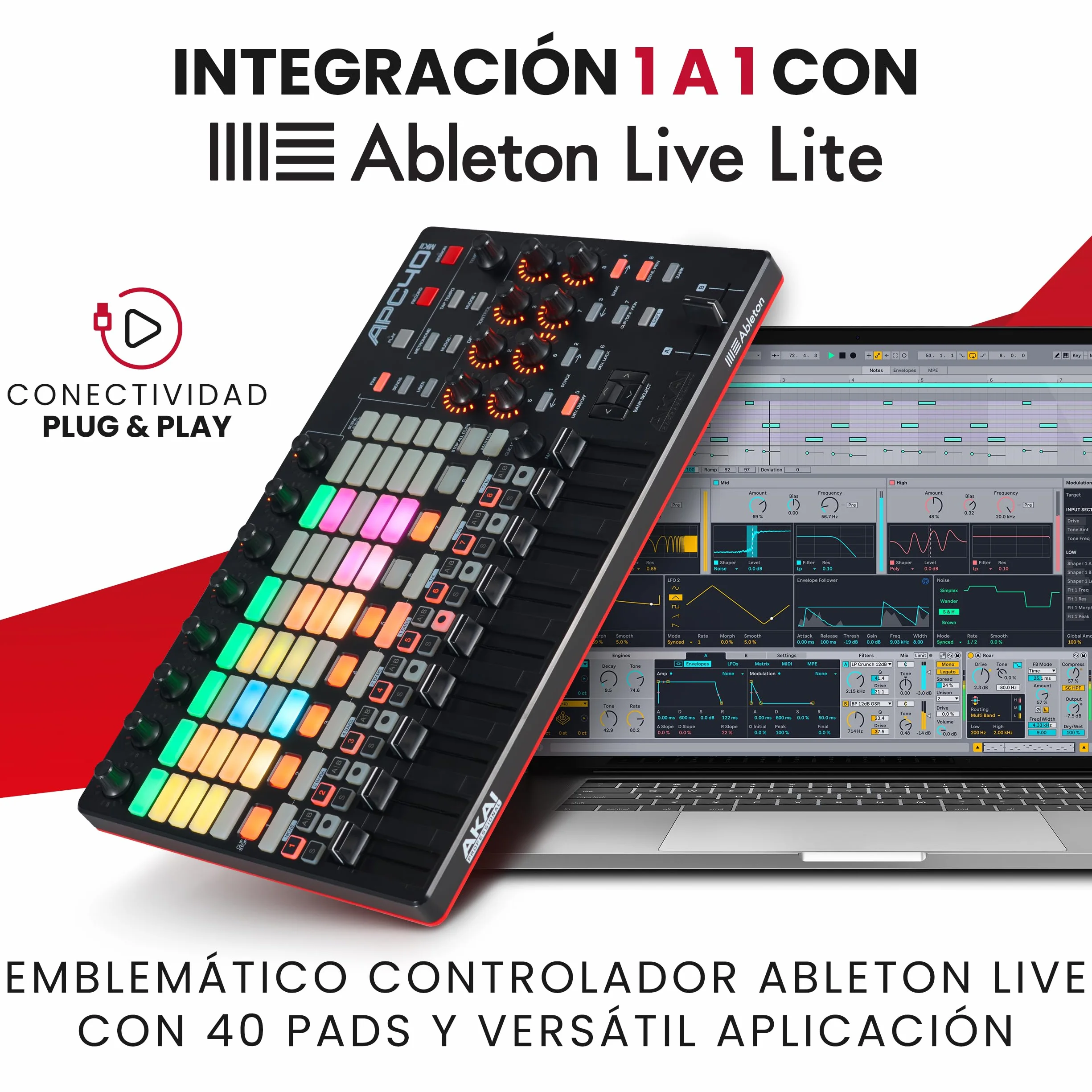 Akai Professional APC40 MKII - Controlador MIDI USB para mapeo 1 a 1 con Ableton Live Lite y Matriz de lanzamiento de Clips de 5 x 8, Perillas y Faders