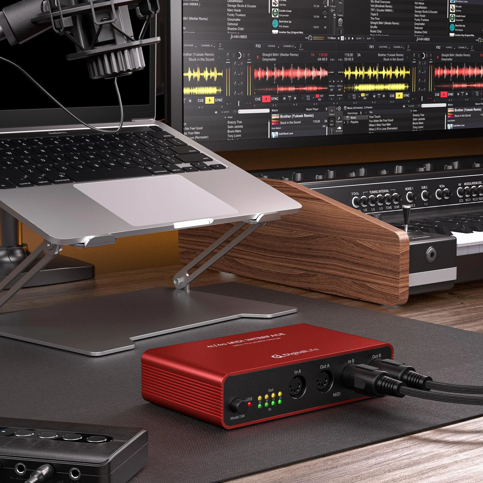 DigitalLife Interfaz MIDI Quad-I/O 5-PIN DIN - Caja MIDI Thru (4-In/4-Out) & Caja MIDI Merge (2-In/4-Out), 8 Indicadores LED, Metal