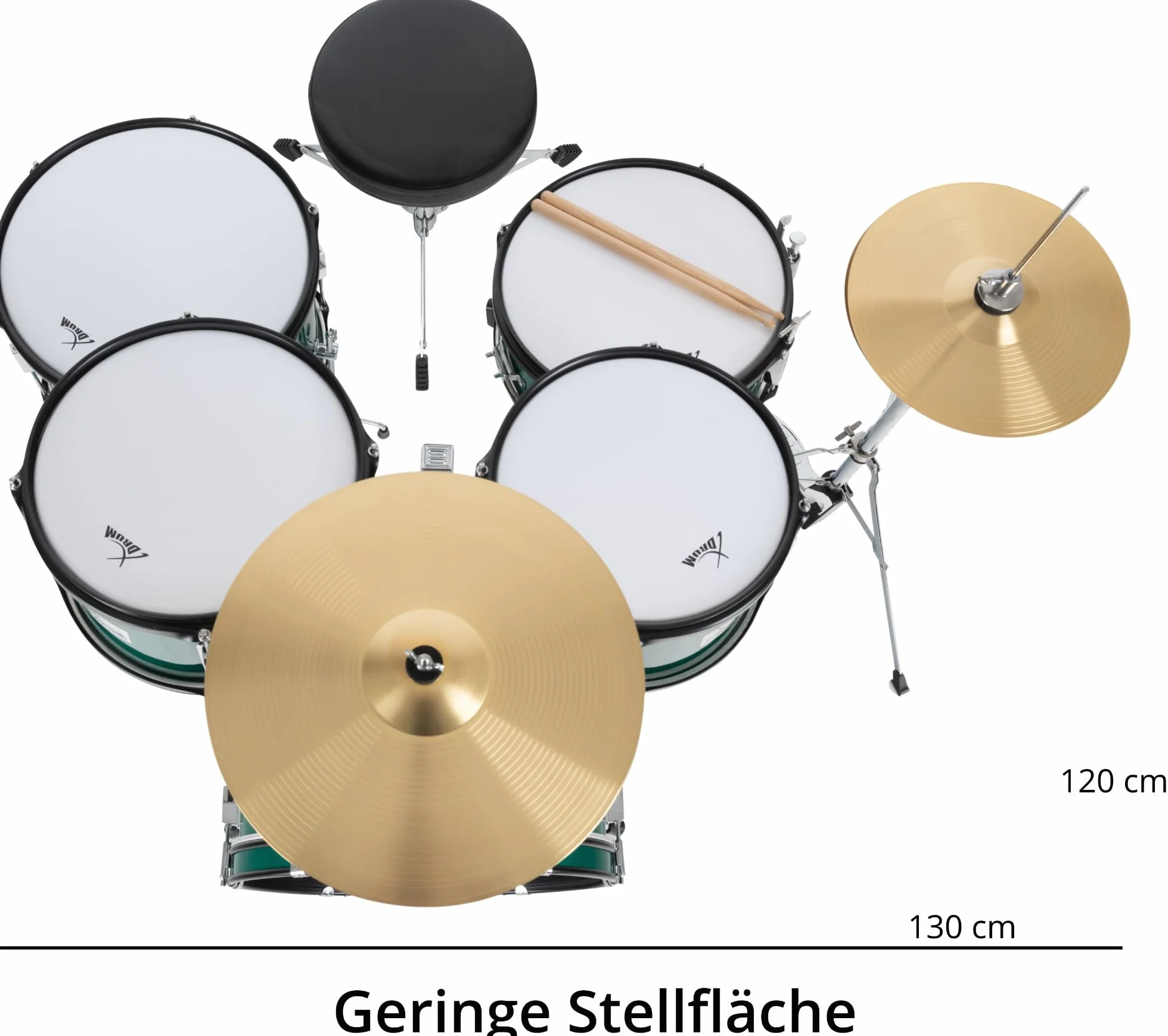 XDrum Junior Pro Batería Infantil Emerald Green Sparkle - adecuada de 5 a 9 años - Set de batería con accesorios completos - incl. escuela - verde