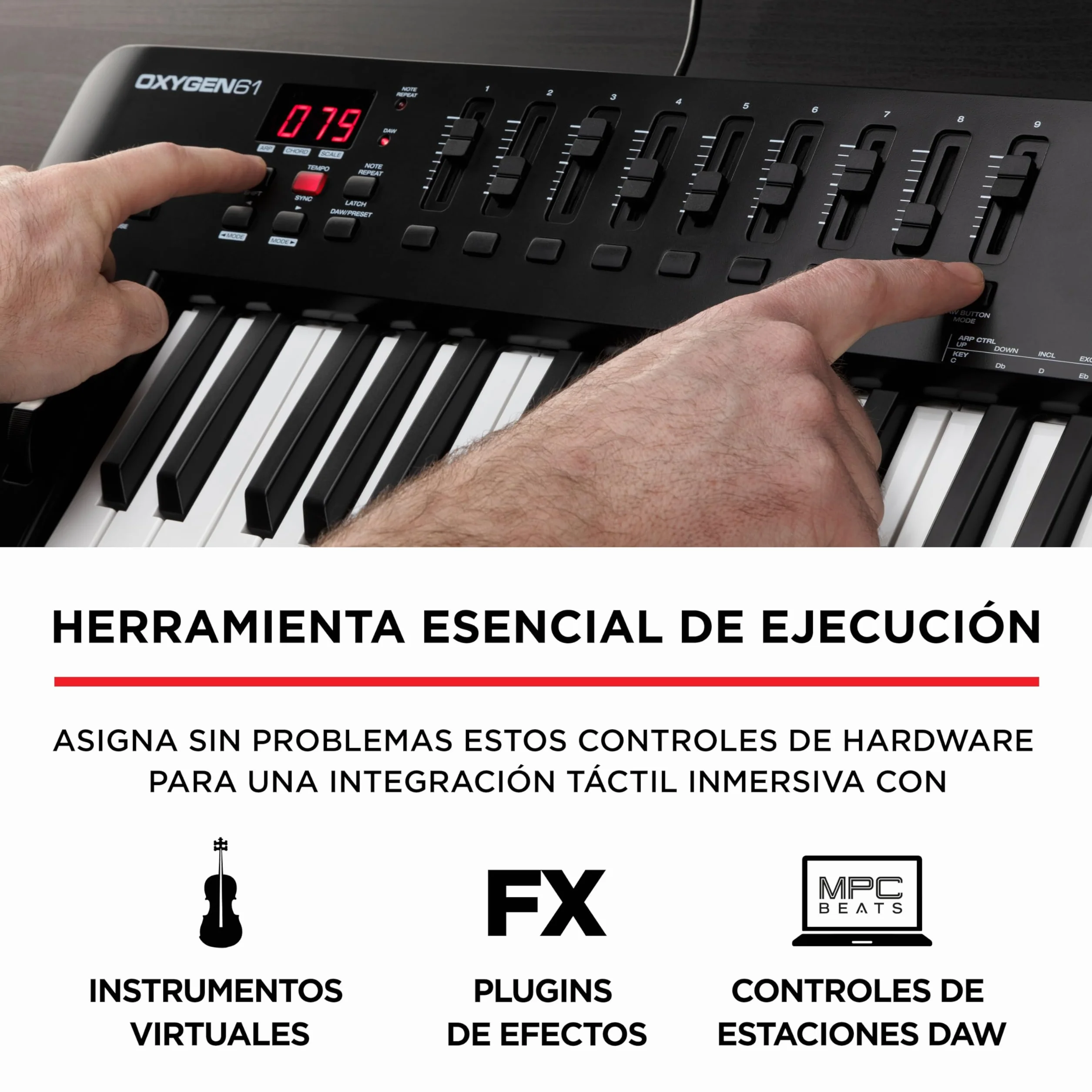 M-AUDIO Oxygen 61 (MKV) teclado controlador MIDI USB con 61 teclas, beat pads, Smart Chord, modos de escala, arpegiador y pack de sonidos de Native Instruments (integración de NKS)