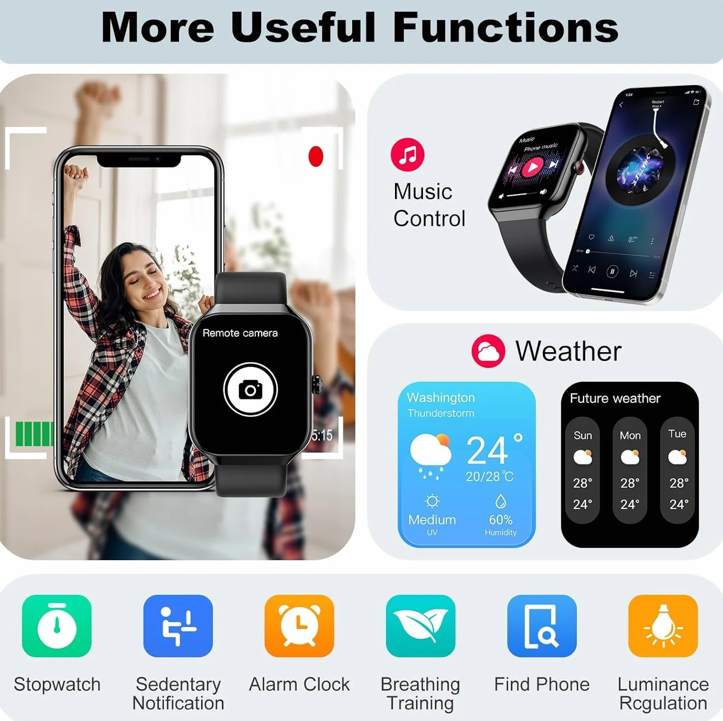 2026 Reloj Inteligente Hombre Mujer, 1.96" Smartwatch con Llamadas Bluetooth y Whatsapp Notificación, IP68 Pulsera Actividad con 100+ Modos Deportivos, Pulsómetro, Monitor de Sueño para Android iOS