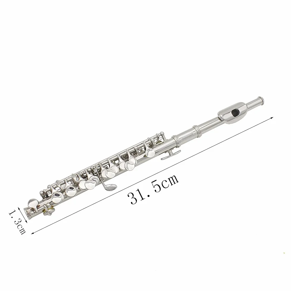Walfront Piccolo C Desmontable Bañado en Plata con Material de Primera Calidad, Diseño Ergonómico y Varios Accesorios para Músicos en Caja de Cuero Negro (SILVER)