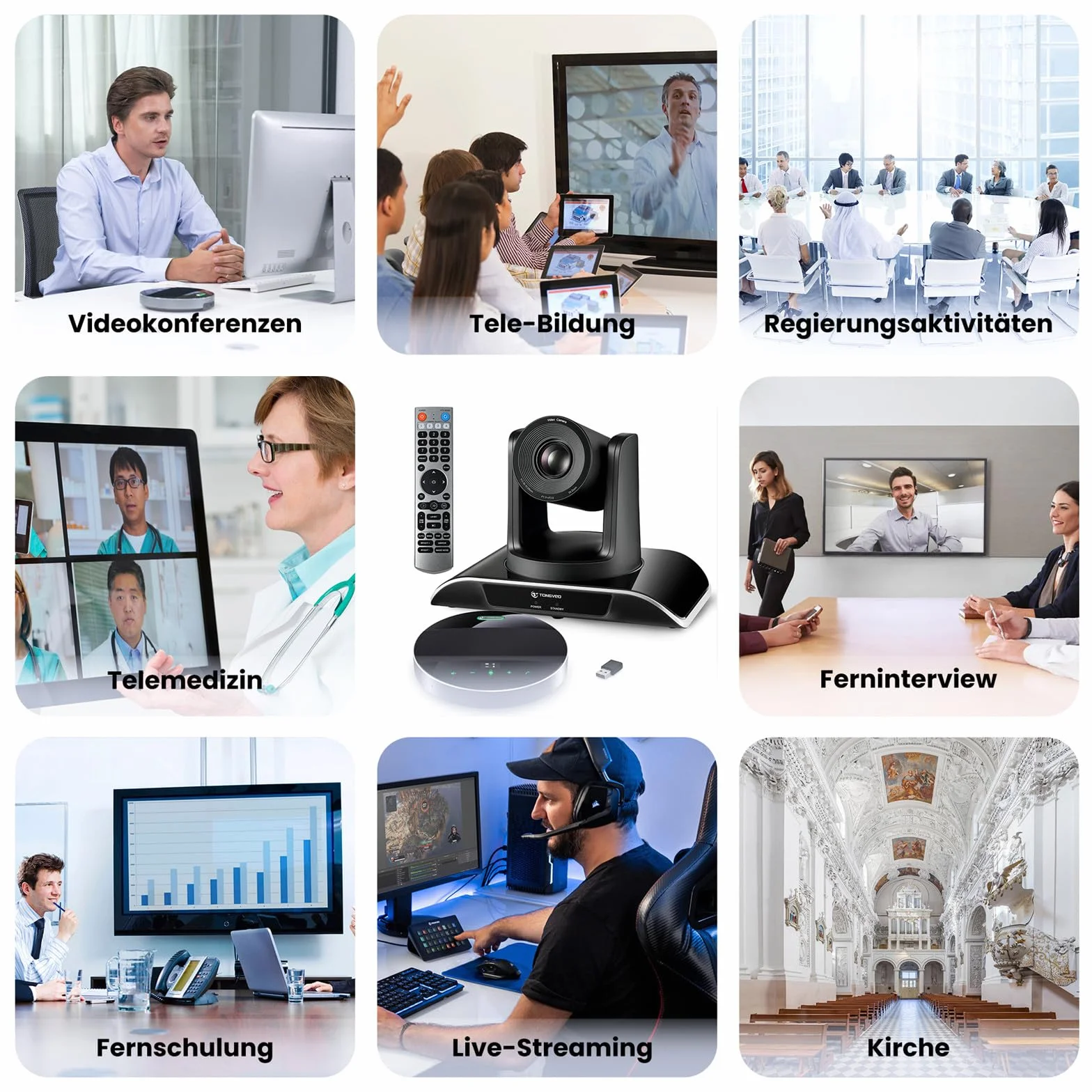 TONGVEO Cámara de conferencias todo en 1, 1080P 60fps, zoom óptico 3x, USB 3.0, PTZ HDMI, micrófono Bluetooth