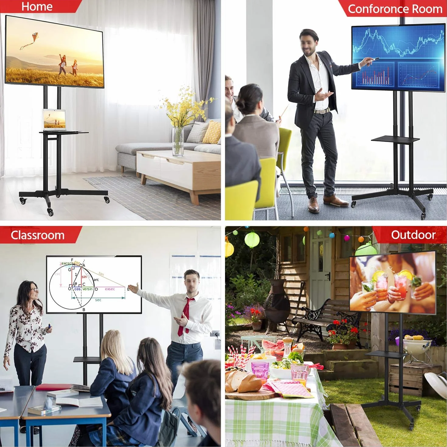 Yaheetech Soporte TV Pie Ruedas para Televisiones de 32-65 Pulgadas de Plasma/LCD/LED Altura Ajustable Soporte TV Suelo Mueble hasta 50Kg Máx VESA 600x400mm
