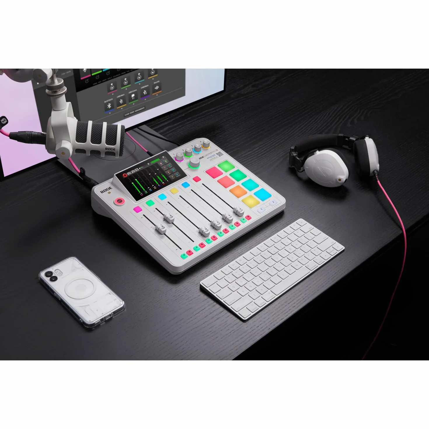 Rode Rodecaster Pro II Audio Production Studio Podcast Station - Estación de podcast con auriculares keepdrum, color blanco