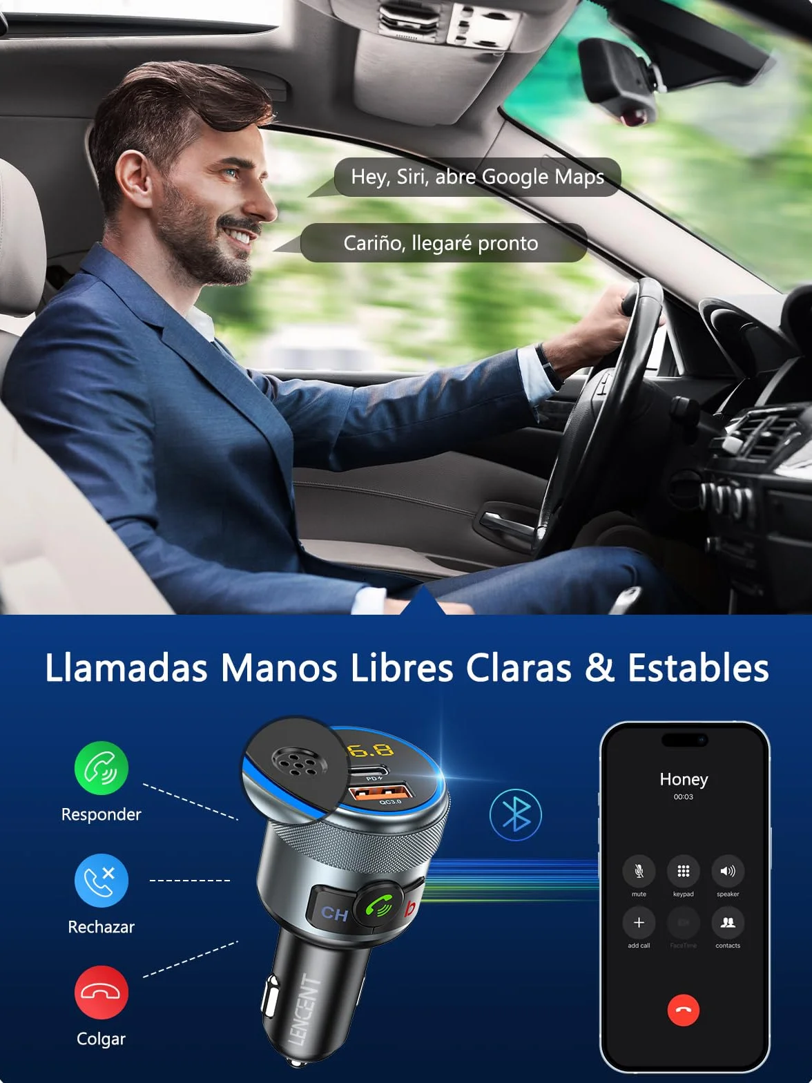 LENCENT Transmisor FM Bluetooth 5.1 Manos Libres Coche Adaptador Radio con Carga Rápida PD 20W QC3.0 18W