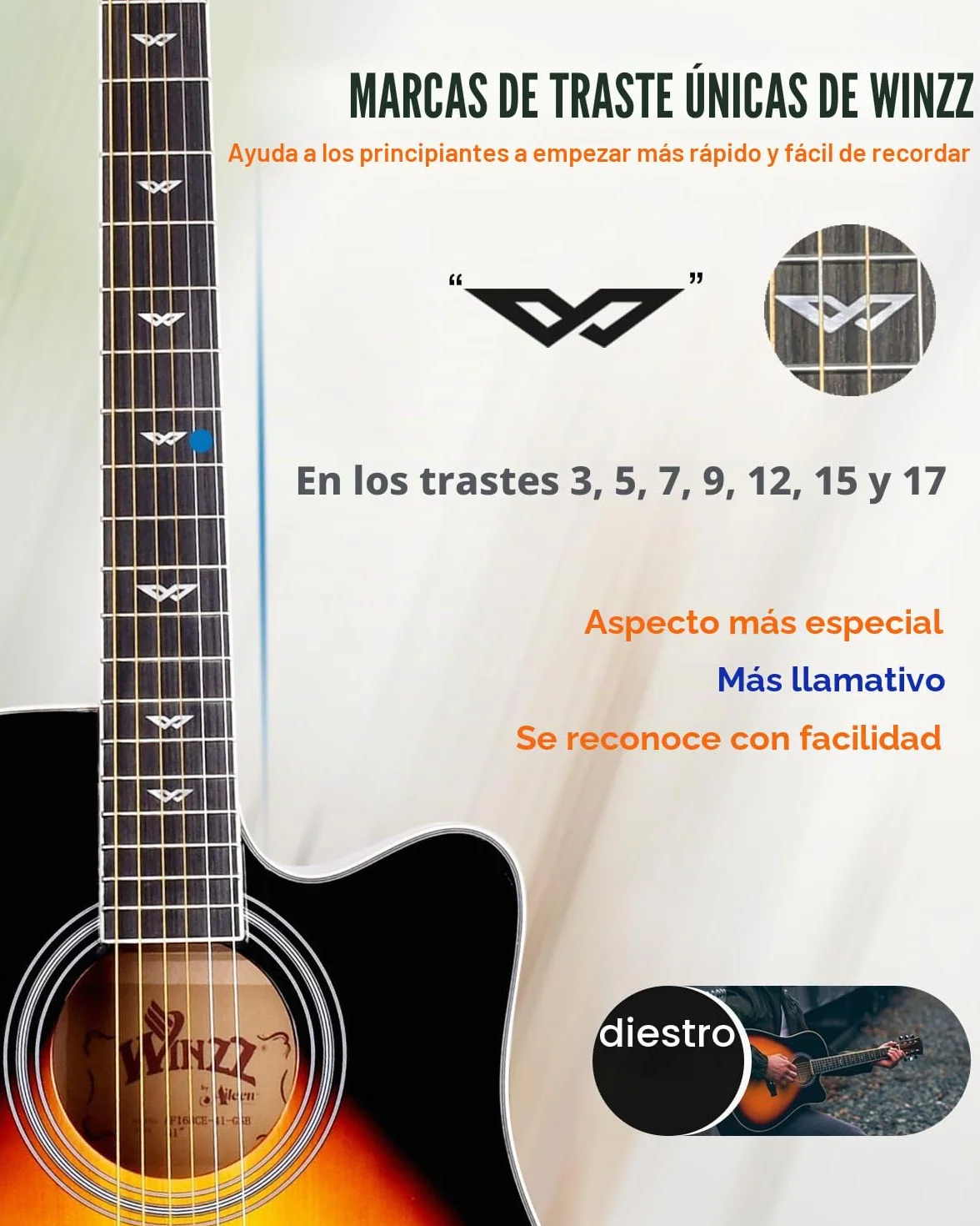 Winzz 4/4 Guitarra Electroacústica para Adultos, Guitarra Principiante Folk con Accesorios Completos（41 Pulgadas, Sunburst Brillante）
