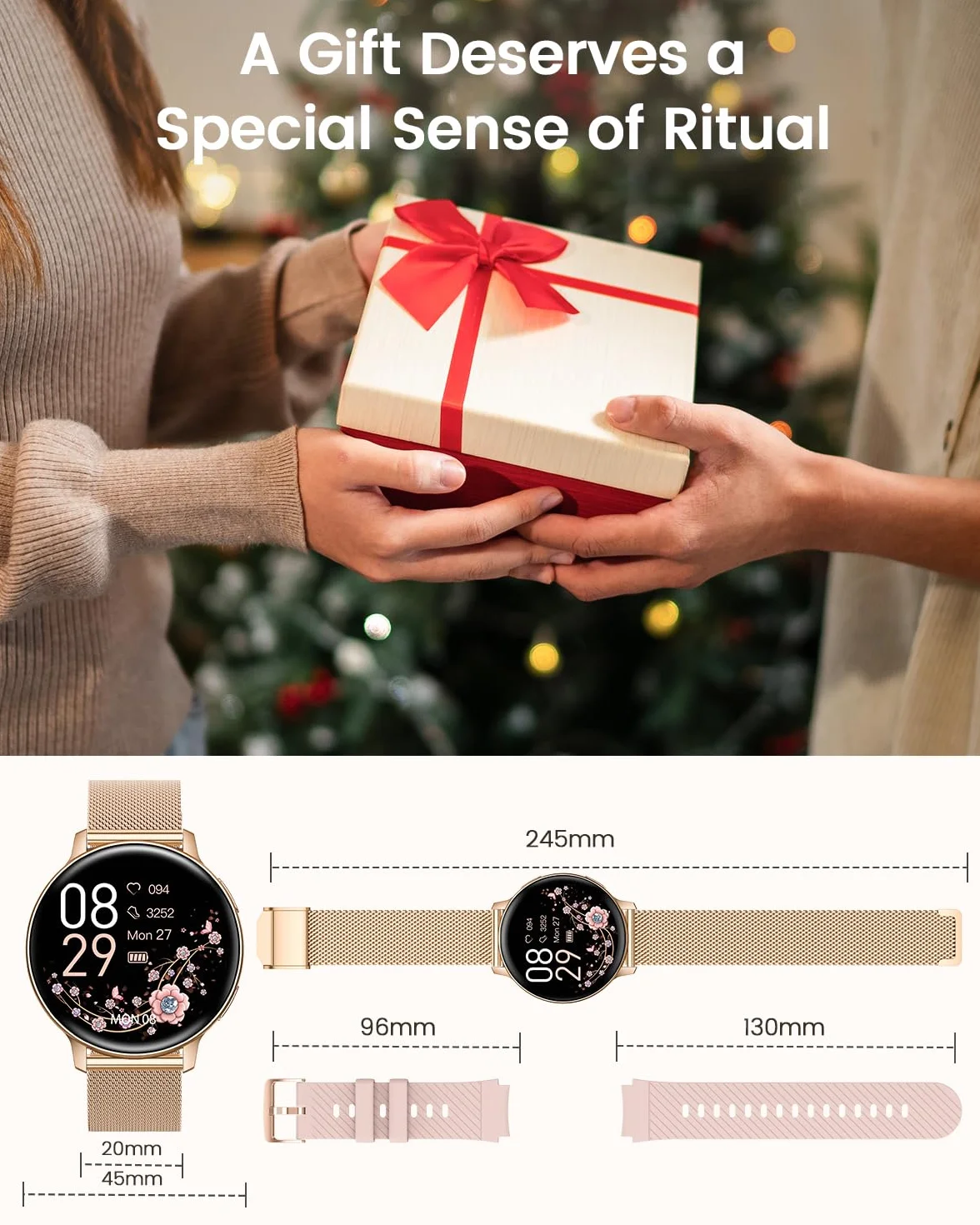 Reloj Inteligente Mujer, 1.39" HD Smartwatch Mujer con Llamadas/24H Sueño/Pulsómetro/SpO2, Función Femenina 120+ Modos Deportivos IP68 Pulsera Actividad Calorías Podómetro Android iOS Oro Rosa, Regalo
