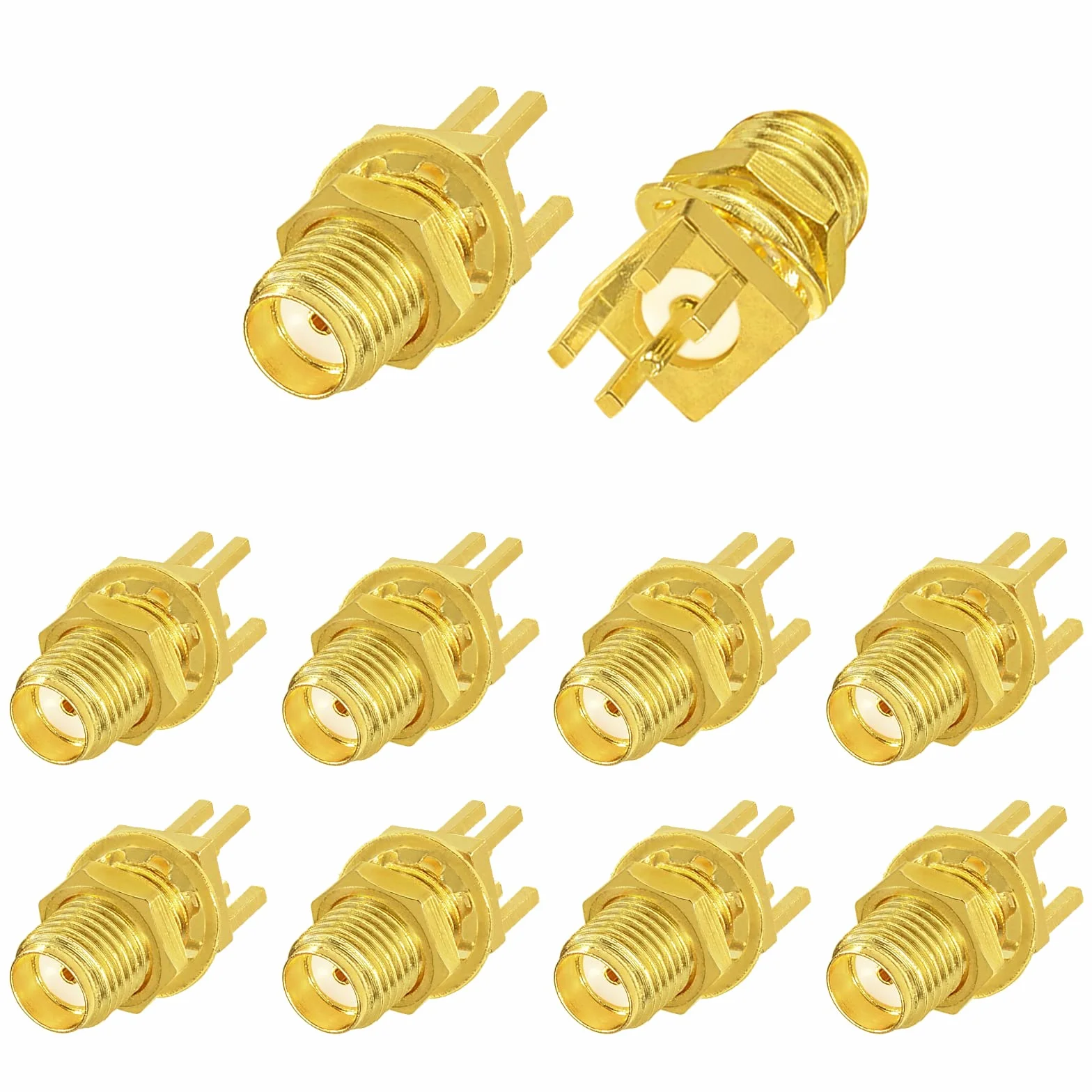 Superbat Conector SMA Hembra de Montaje en Borde de Panel PCB Soldadura 50 Ohm con 4 Pines Enchufe Recto Lanzamiento Final 0.062" para Módulo, Placa Si5351A, Antena PCB (10 Piezas)