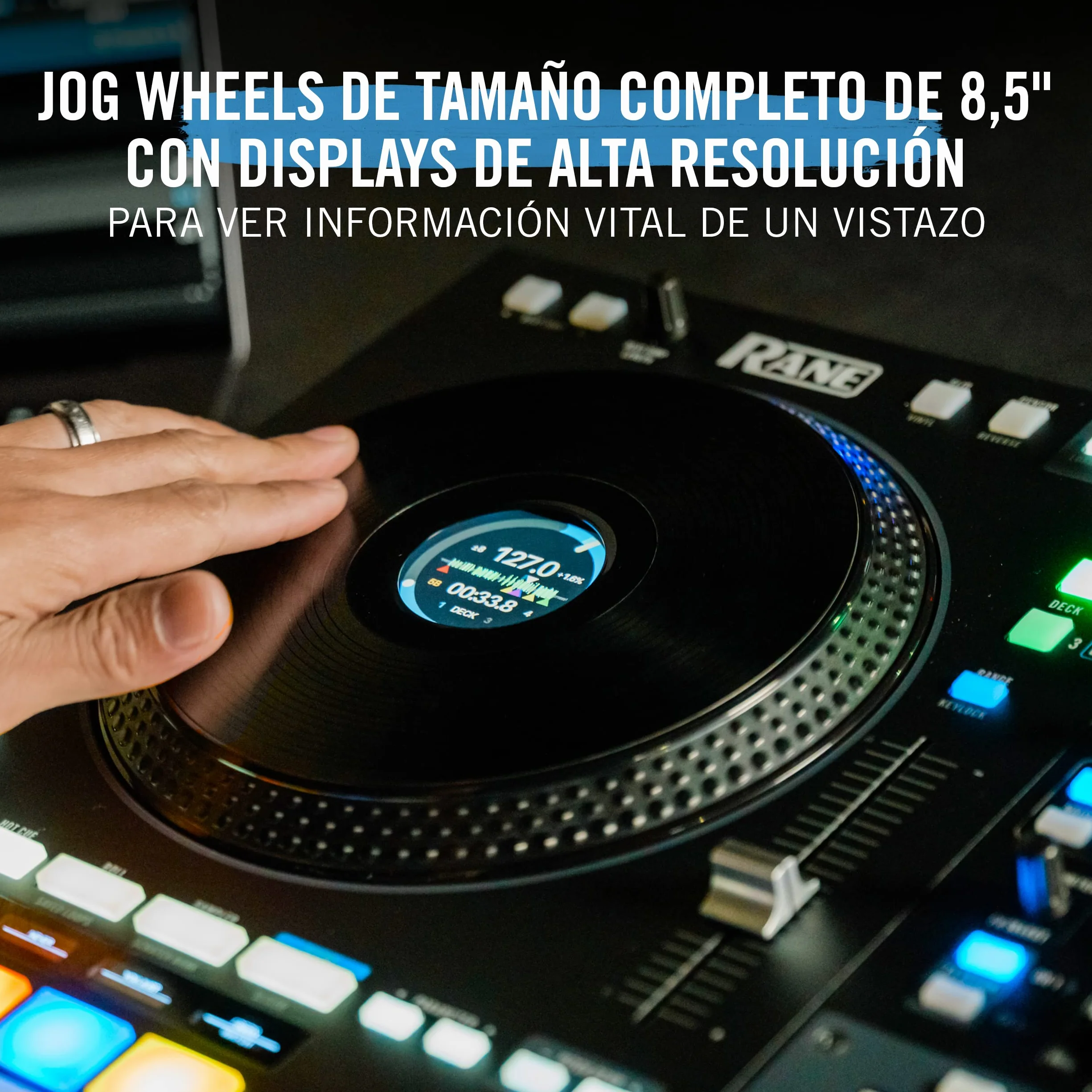 RANE FOUR Controlador DJ Stems Avanzado, 4 Canales, Jog Wheels de 8.5 Pugadas + Displays, Mezclador DJ con FX Internos, Serato DJ Pro + Pitch 'n Time DJ