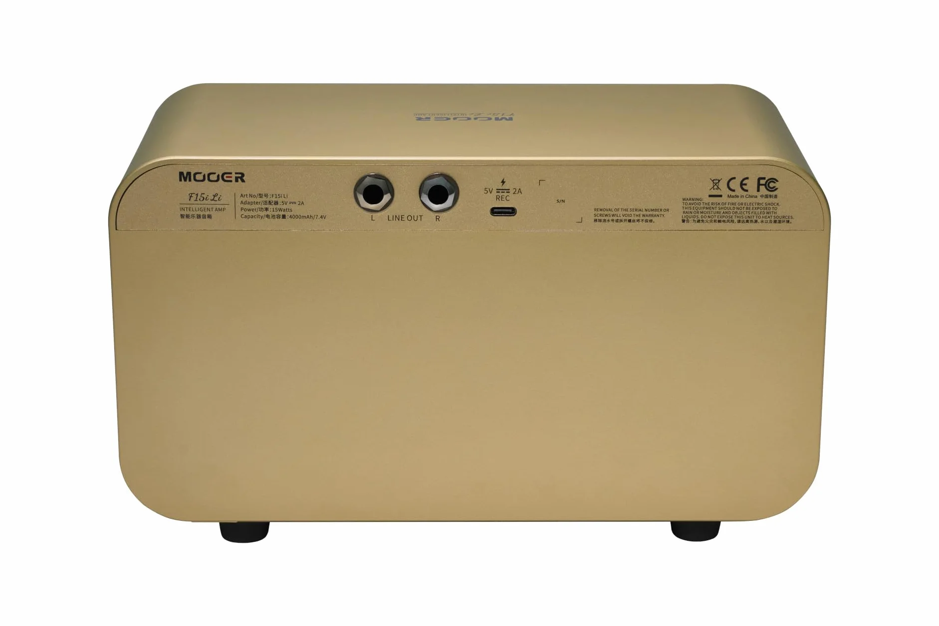 Mooer F15i Li - Combo de Guitarra Multi-Efectos y Modelado, 15 W, con batería - Oro Imperial