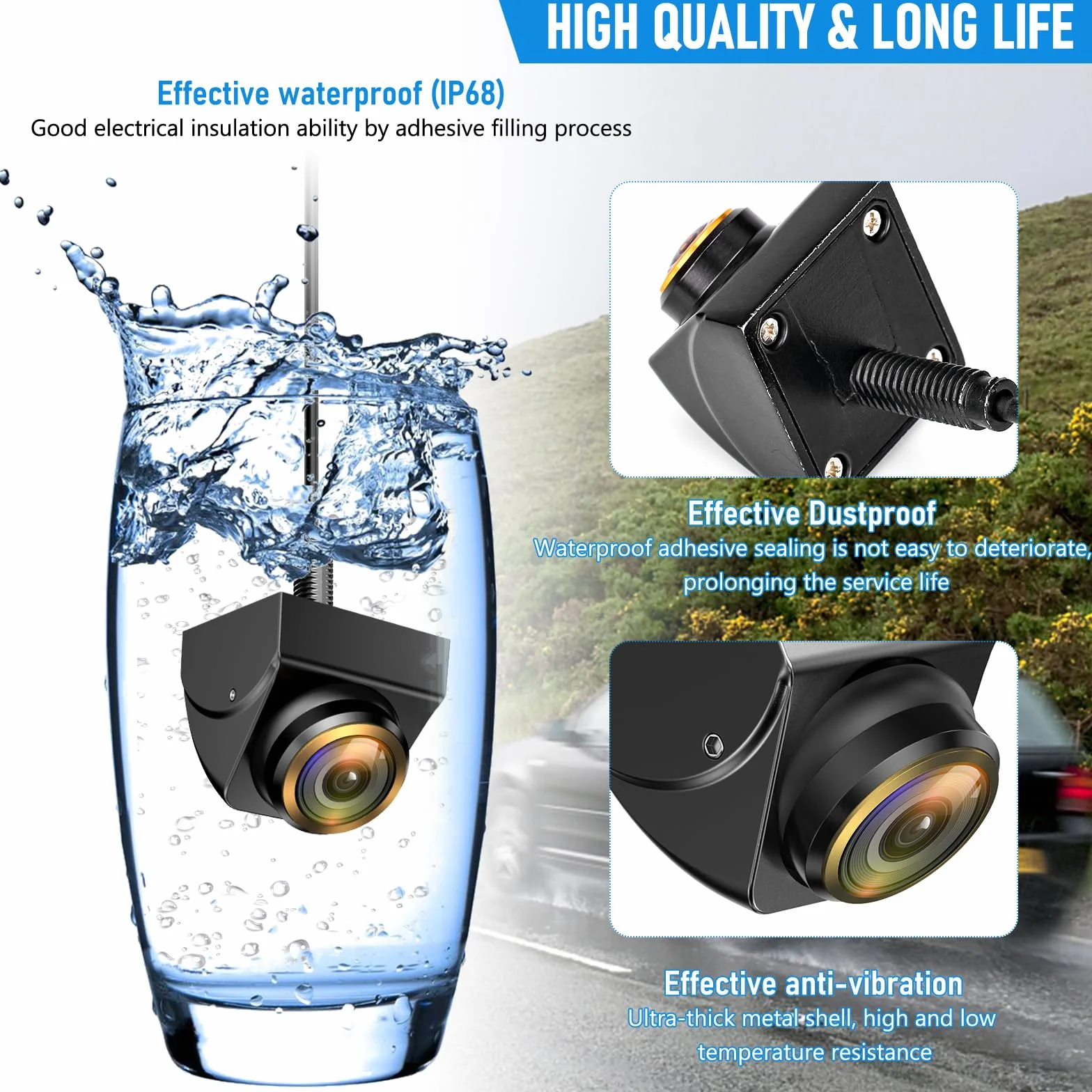 HD 720P Cámara de Marcha Atrás, 360° Ajustable Camara Trasera Coche, Gran Angular 170° IP68 Impermeable Camara Marcha Atras Coche Nocturna para automóvil, SUV, Camper, Caravana