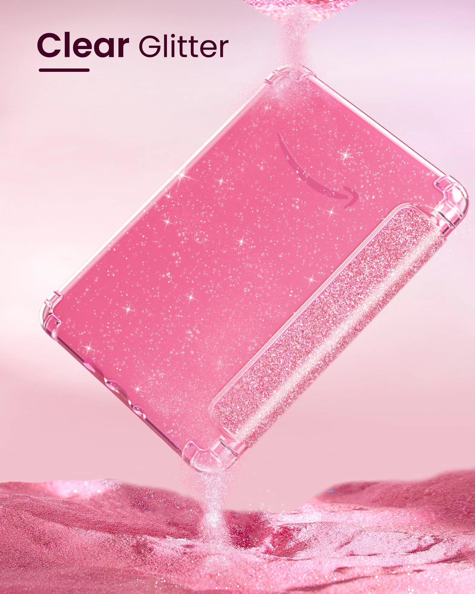 MoKo Funda para 7" Kindle Paperwhite 12ª Gen 2025/2026 & Kindle Colorsoft 2024/2025, Brillo Claro Cubierta Trasera de TPU Flexible con Carcasa Ligera, No Apta para Kobo, Purpurina Rosa
