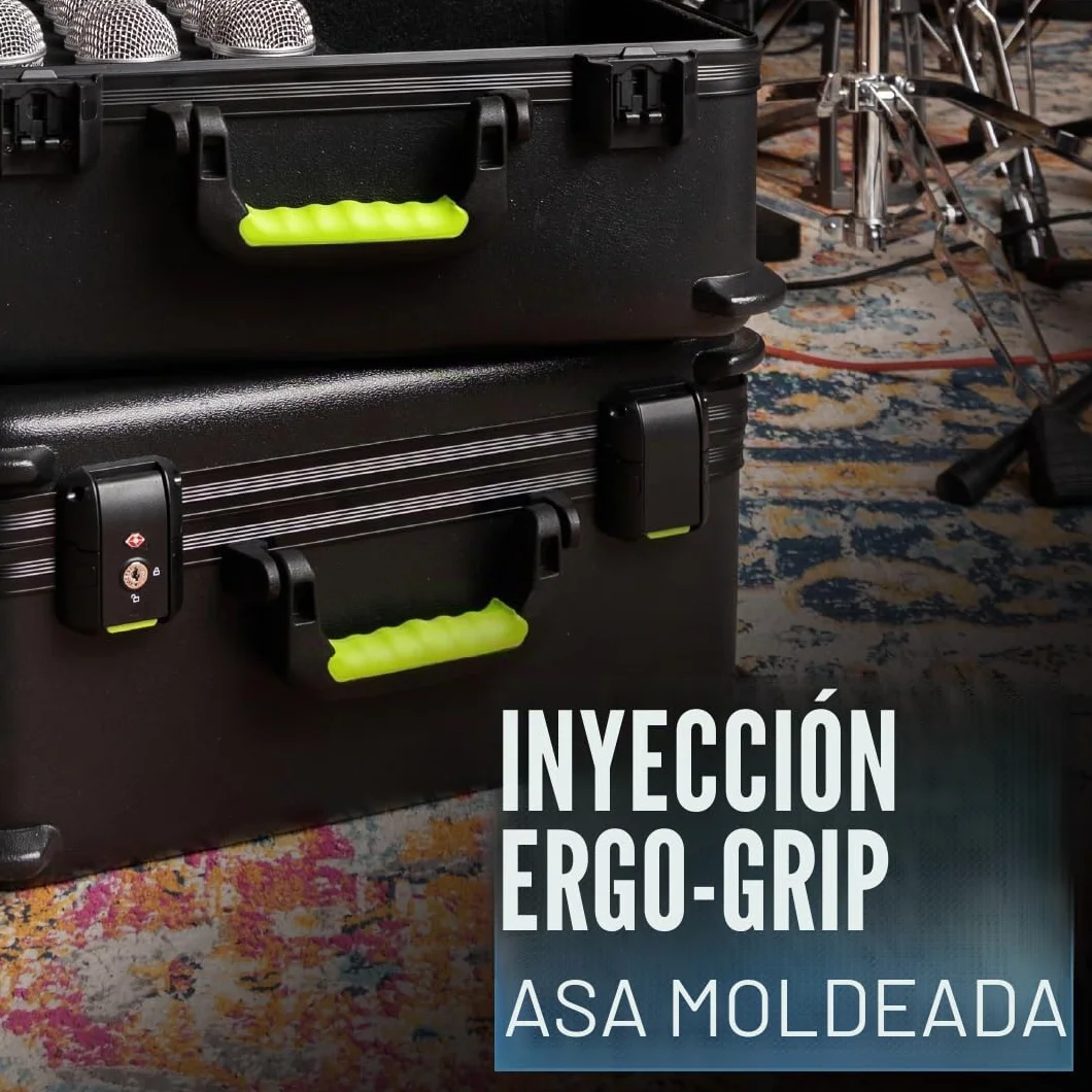 Shure by Gator TSA Case Series; funda de plástico Shure con cierre aprobado por la TSA para 15 micrófonos con cable; (SH-MICCASE15)