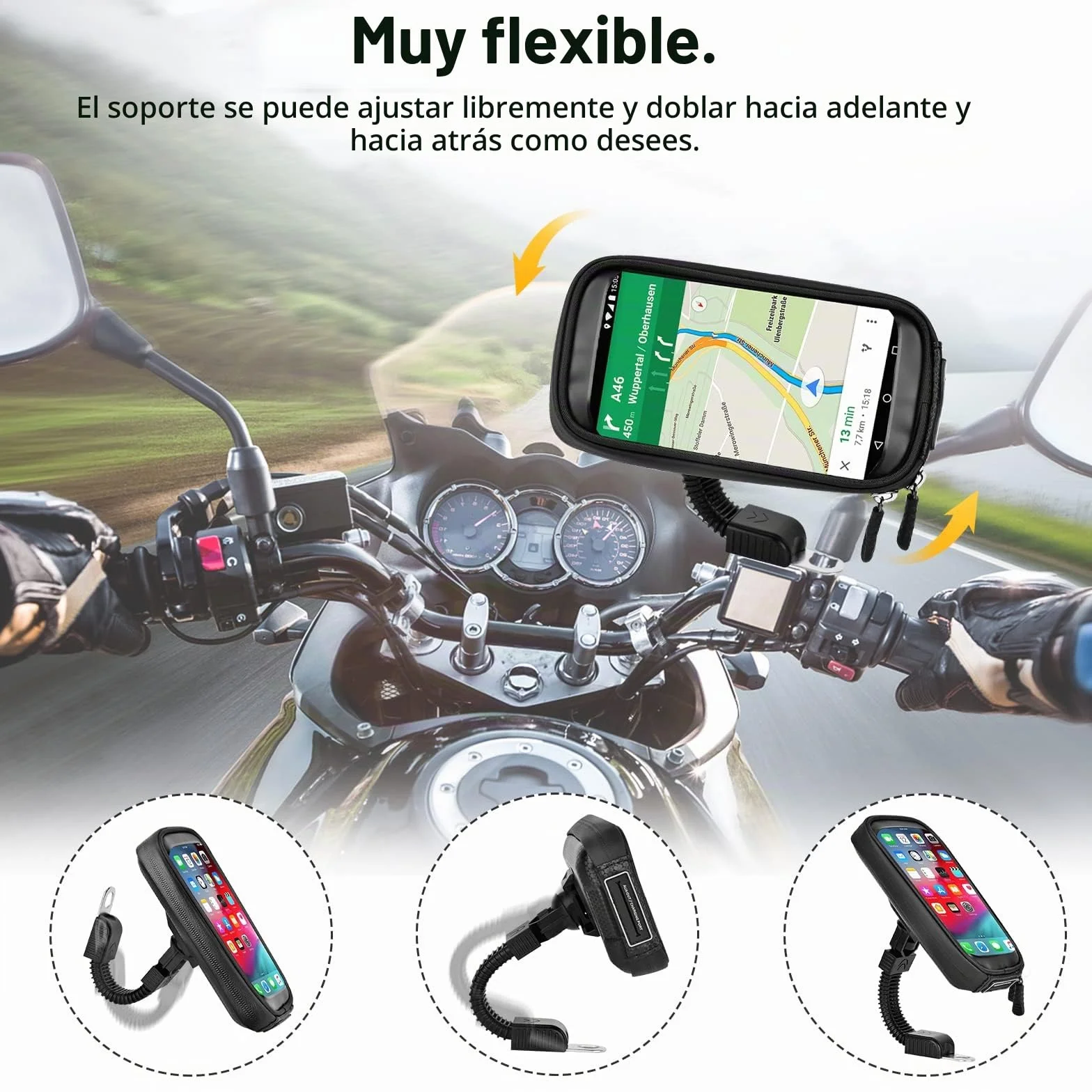 Soporte Móvil Moto Impermeable 360° Rotación para Teléfono hasta 6.7" Negro