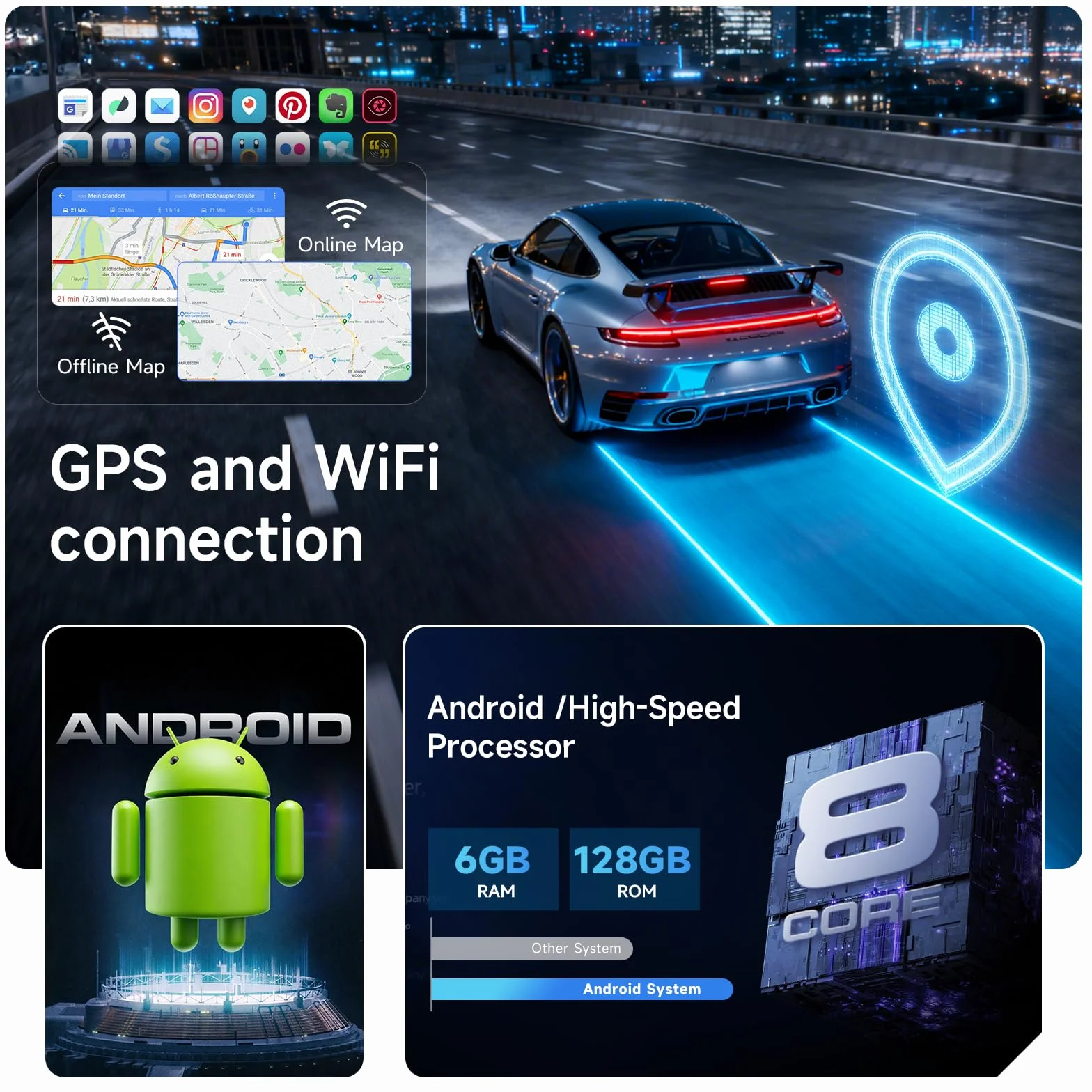 Hodozzy 6G+128GB 8-Core Android Radio para Mercedes Benz Smart 453 Fortwo 2014-2020 con Carplay Android Auto Inalámbrico, 2 DIN Pantalla Táctil 9 Pulgadas Radio Bluetooth GPS WiFi DSP FM/RDS Cámara