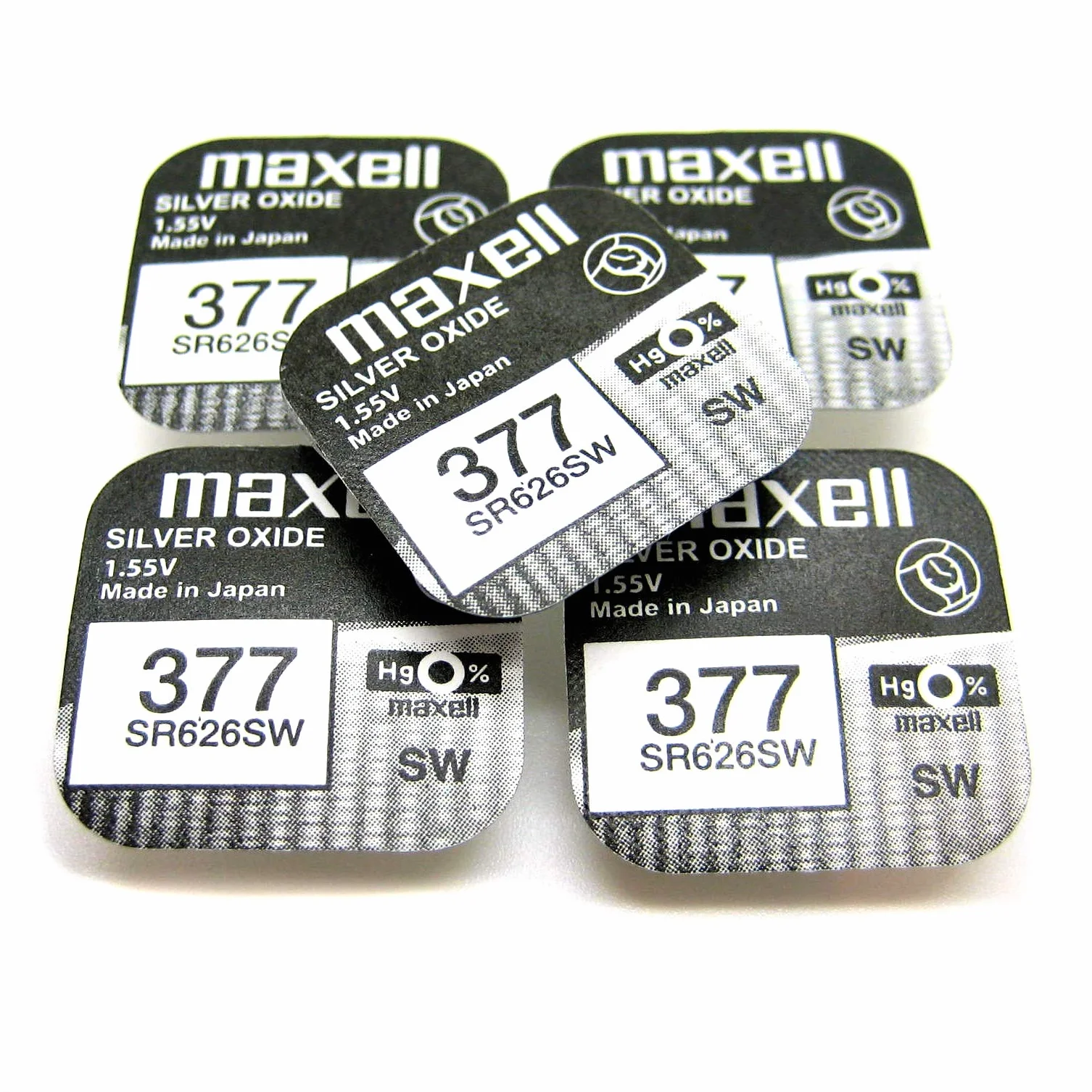 Maxell 377 Pila de óxido de Plata, 1,55 V, 5 Unidades por envase