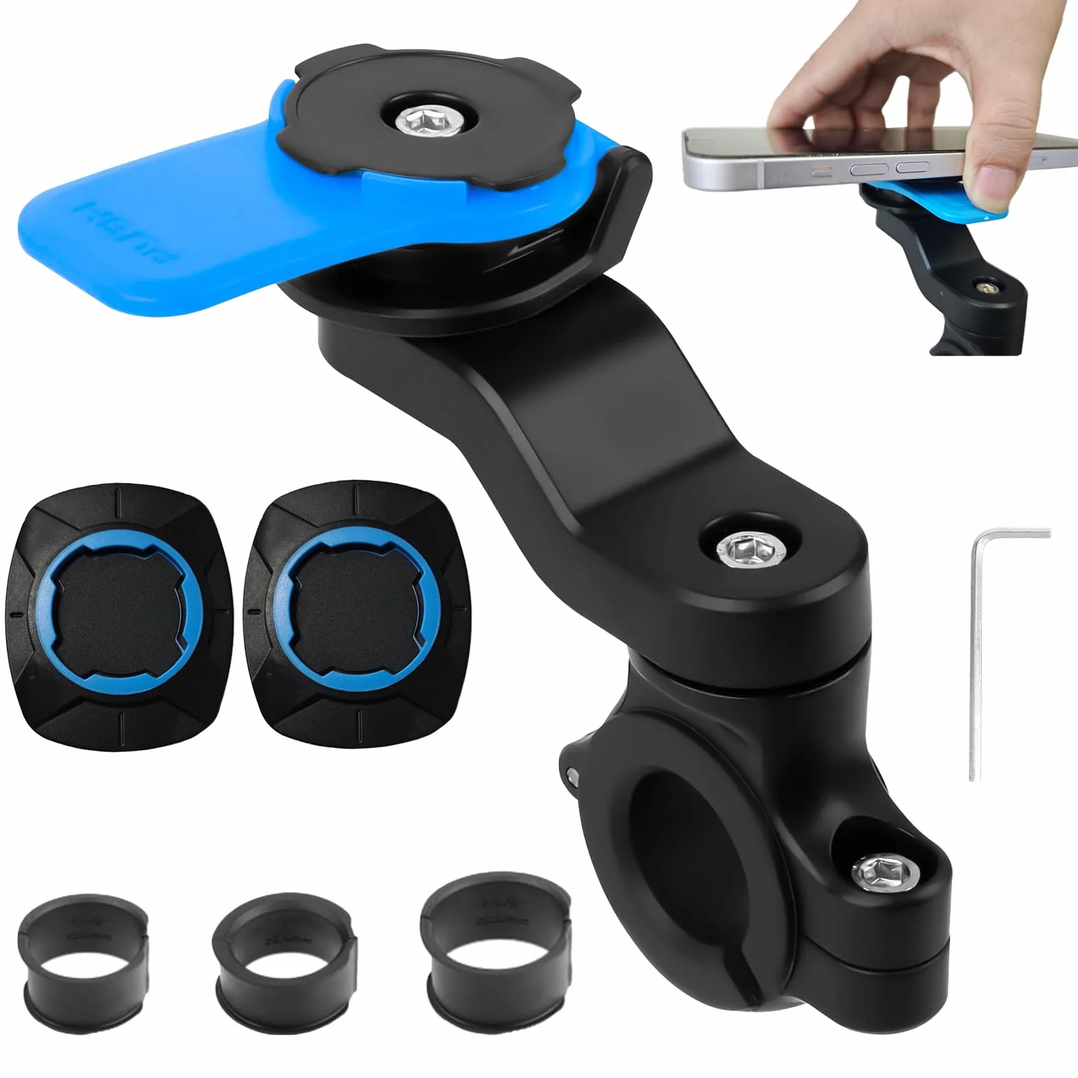 Handlebar Mount Soporte Universal para Bicicleta y Moto, Handlebar Mount Soporte Móvil Bicicleta Montaña, Giratorio a 360 ° para MTB y Motocicletas para Diámetro del Tubo Aprox.22,2 - 28,6 mm (Azul)