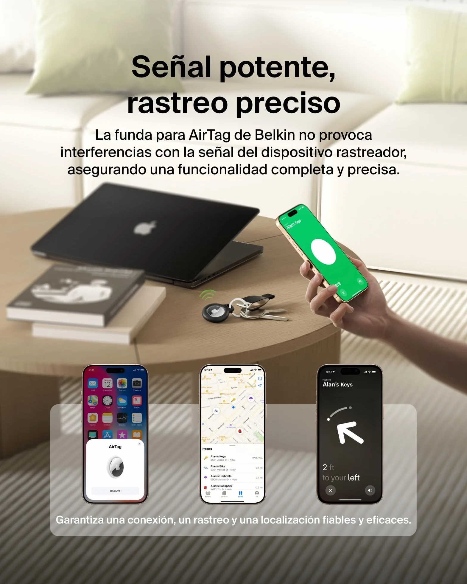 Belkin Llavero AirTag, Funda AirTag Resistente a los Arañazos con Frontal Abierto, Bordes Elevados, Cobertura, Cubierta, Localizador de Llaves, Mascotas, Maletas, Equipaje, Mochila y Otros, Negro