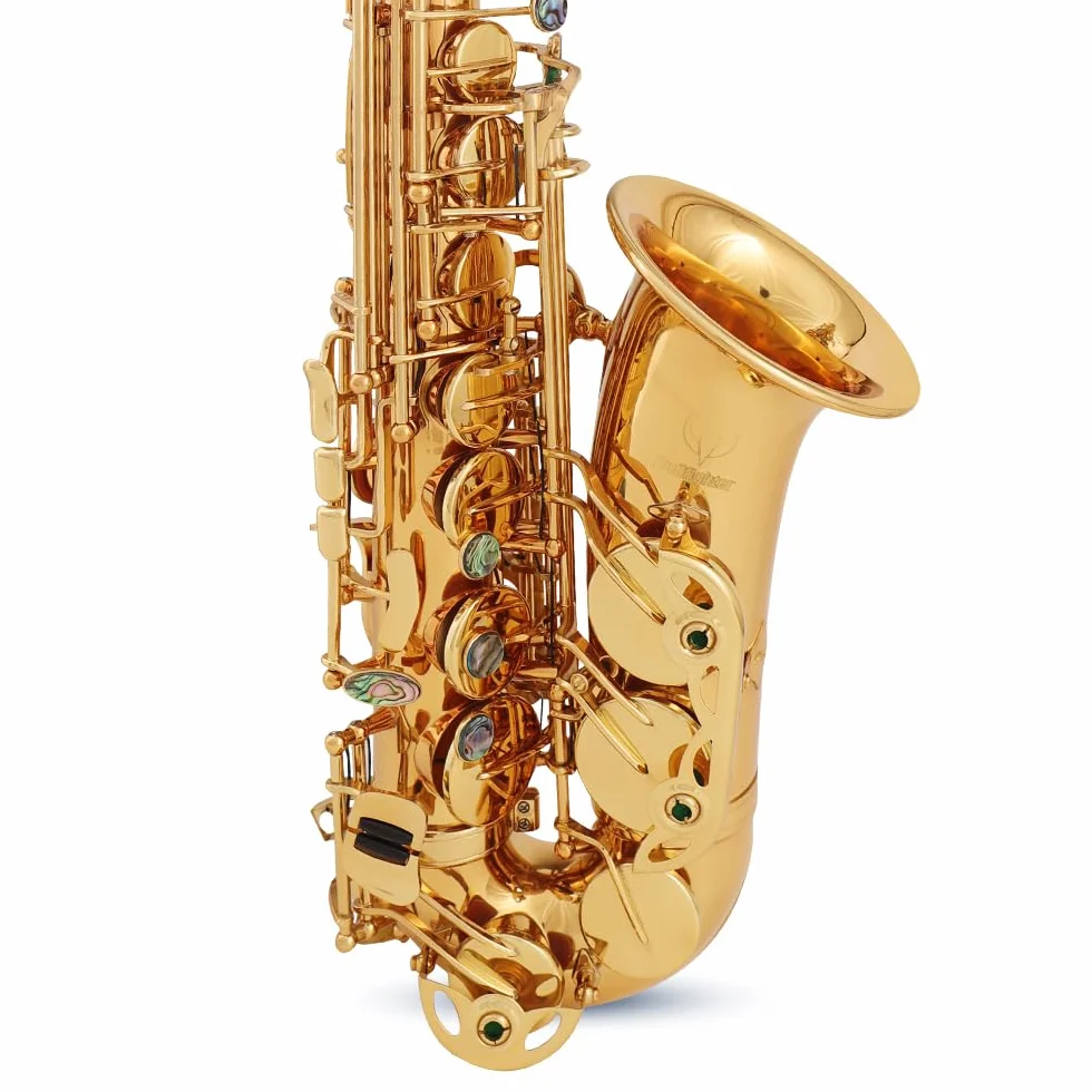 Bullfighter Saxofón alto lacado dorado de cobre con funda rígida, correa, guantes, paño de limpieza, cepillo de limpieza, boquilla de repuesto S-10 (dorado)