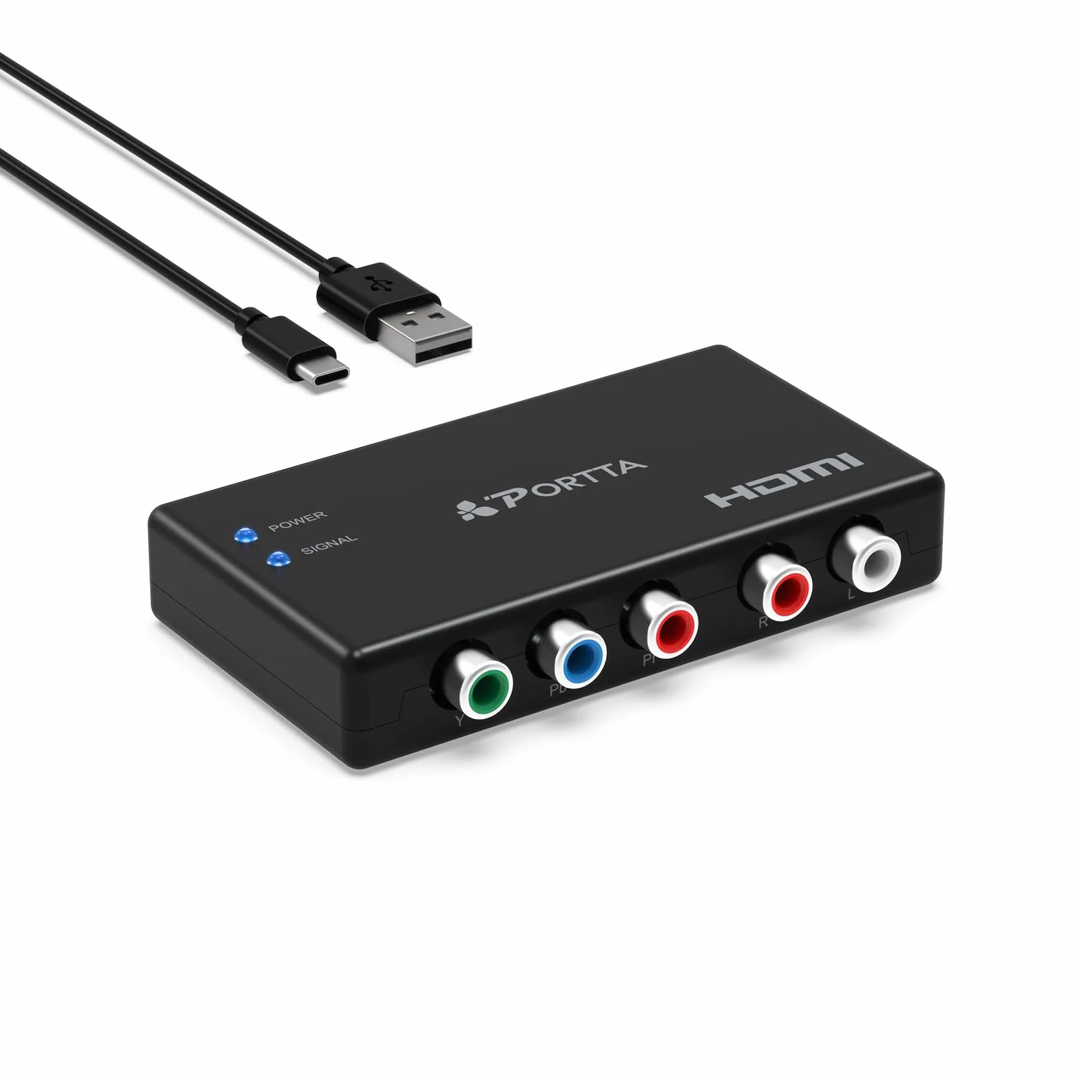 Portta Convertidor de Componente a HDMI, 5 RCA YPbPr a HDMI, Adaptador RGB Compatible con PS2, PS3, Wii, DVD, Xbox 360, HDTV, Monitor, Proyector