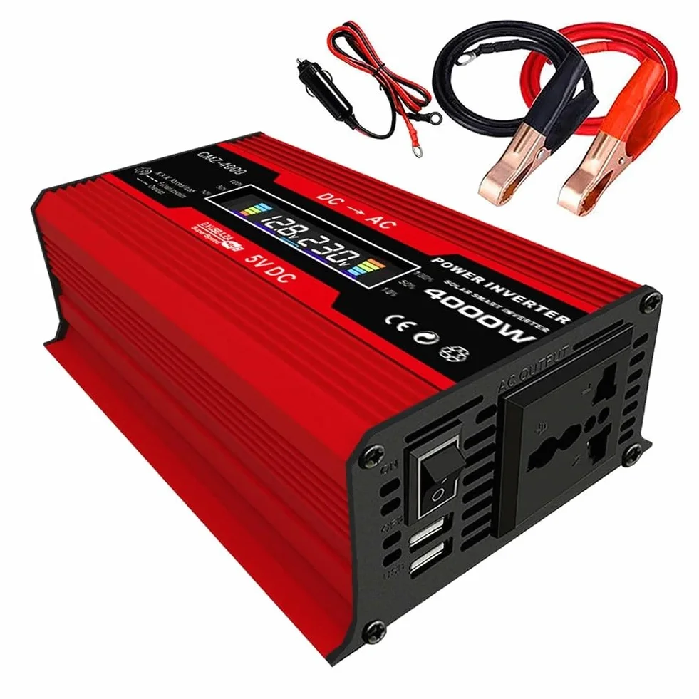 Inversor Onda Pura Inversor Corriente Coche 4000W 12V A 110V/220V Pantalla LCD Transformador Voltaje Adaptador Coche Convertidor Carga Onda Sinusoidal Modificada(12V to 220V Red)